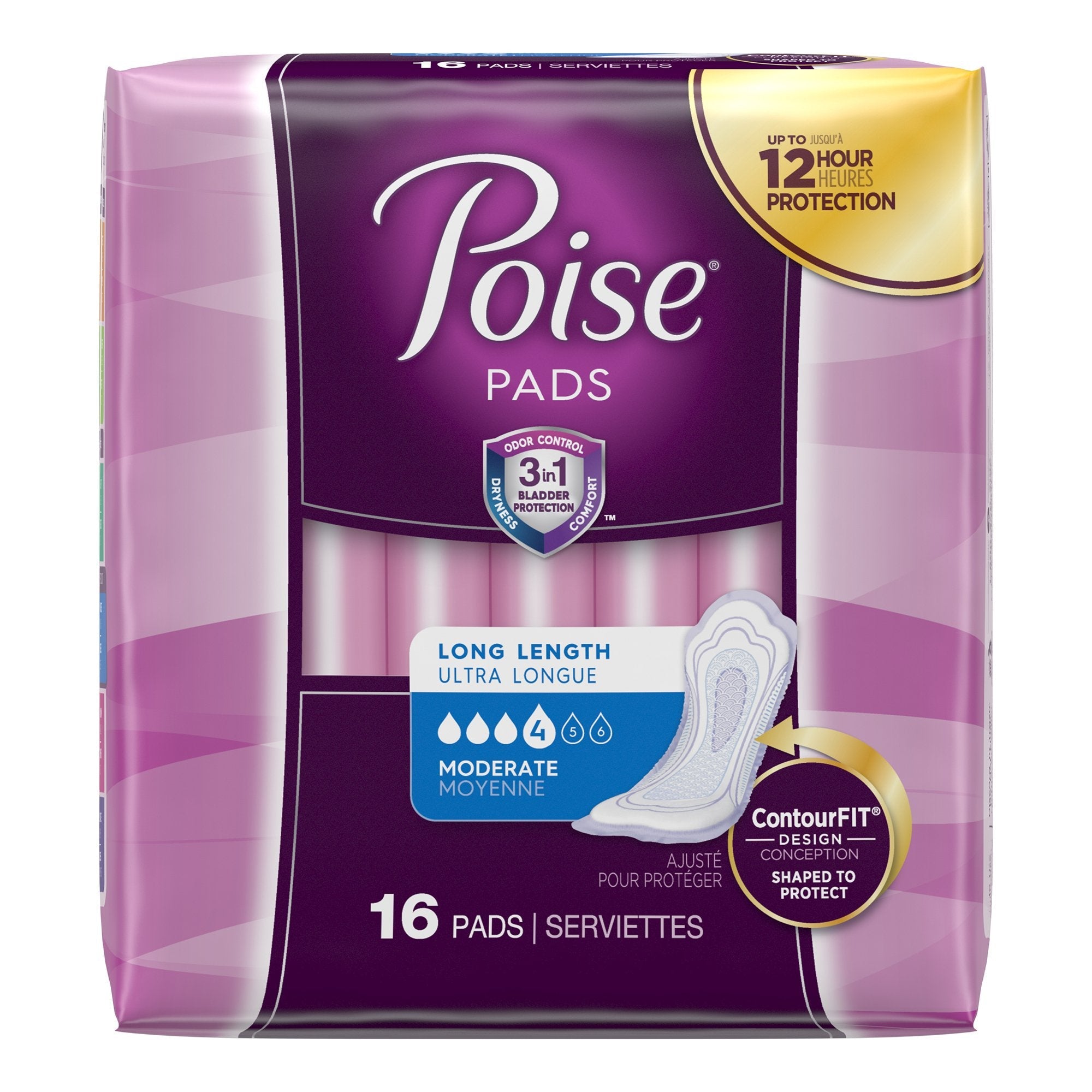 Poise Bladder Control Pads, Adult Women, Moderate Absorbency, Disposable, 12.4" Length (96 Units)