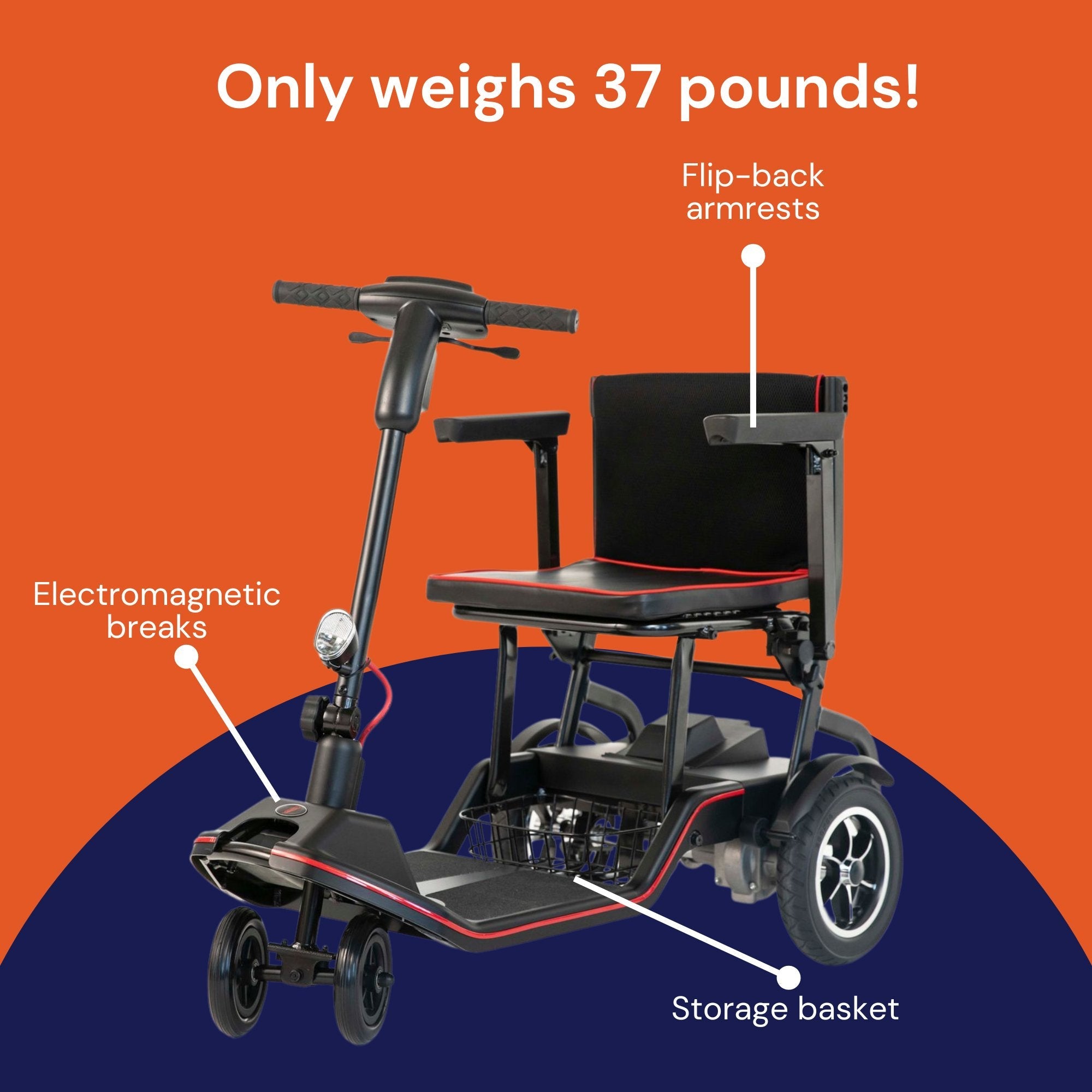 Feather Scooter - Compact 4-Wheel Electric, 265 lbs Capacity, 18" Seat