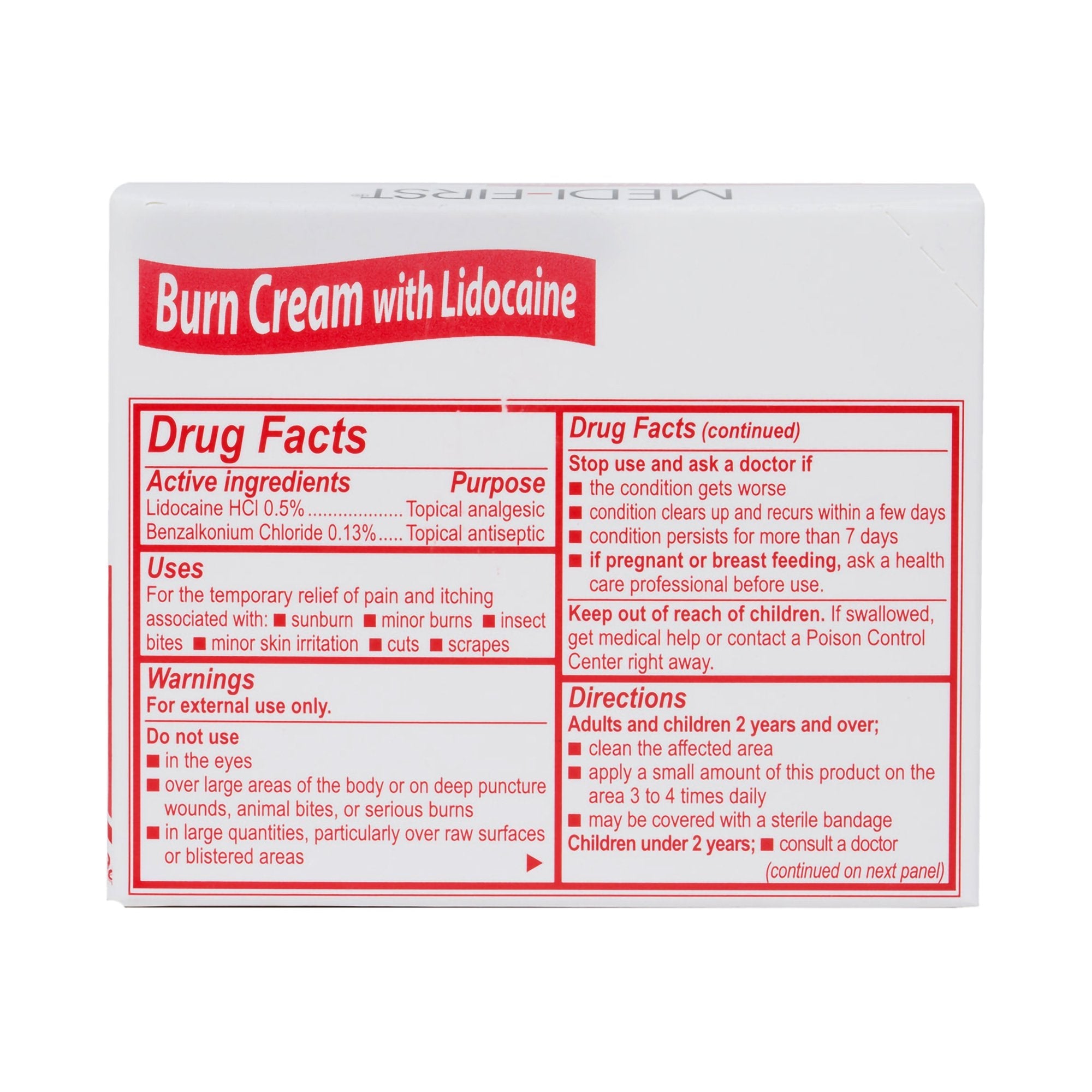 Medi-First® Benzalkonium Chloride / Lidocaine Burn Relief (25 Units)