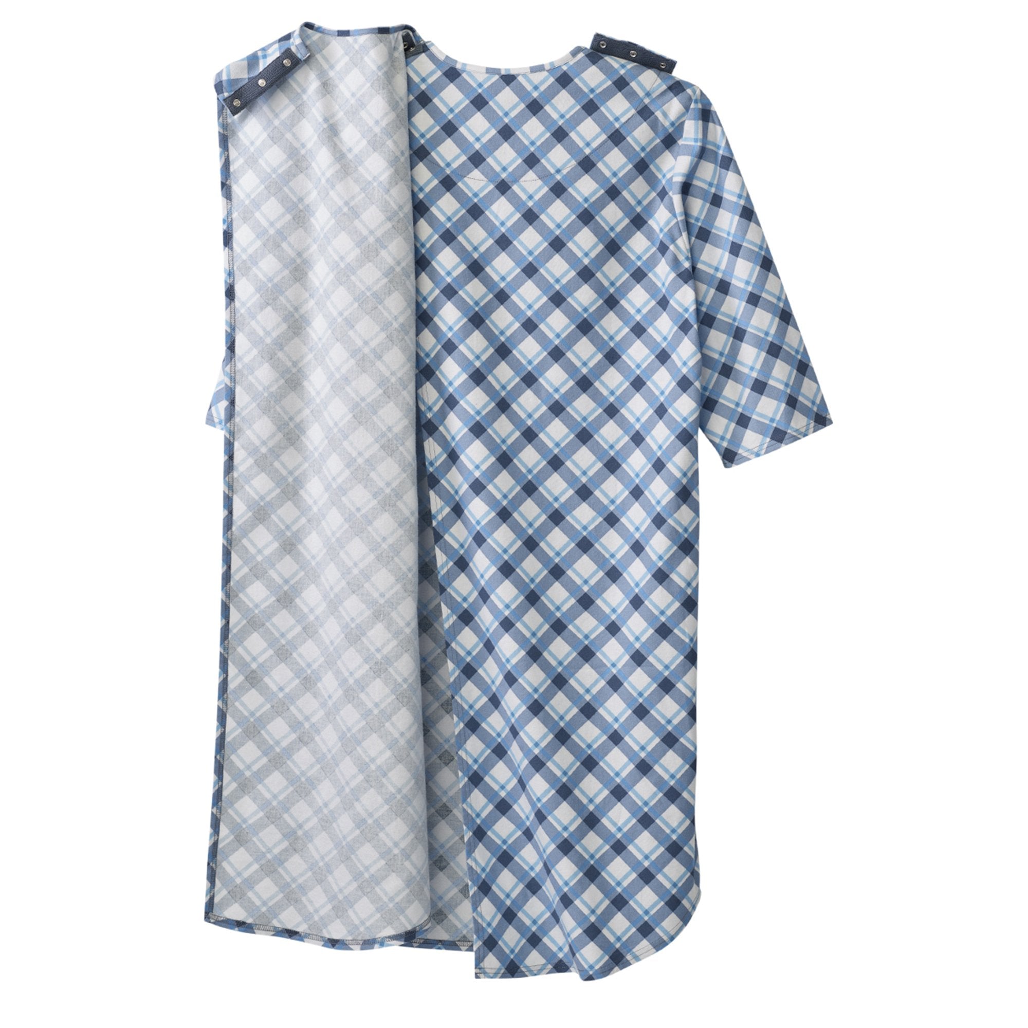 Silverts® Shoulder Snap Patient Exam Gown, Medium, Diagonal Blue Plaid (1 Unit)