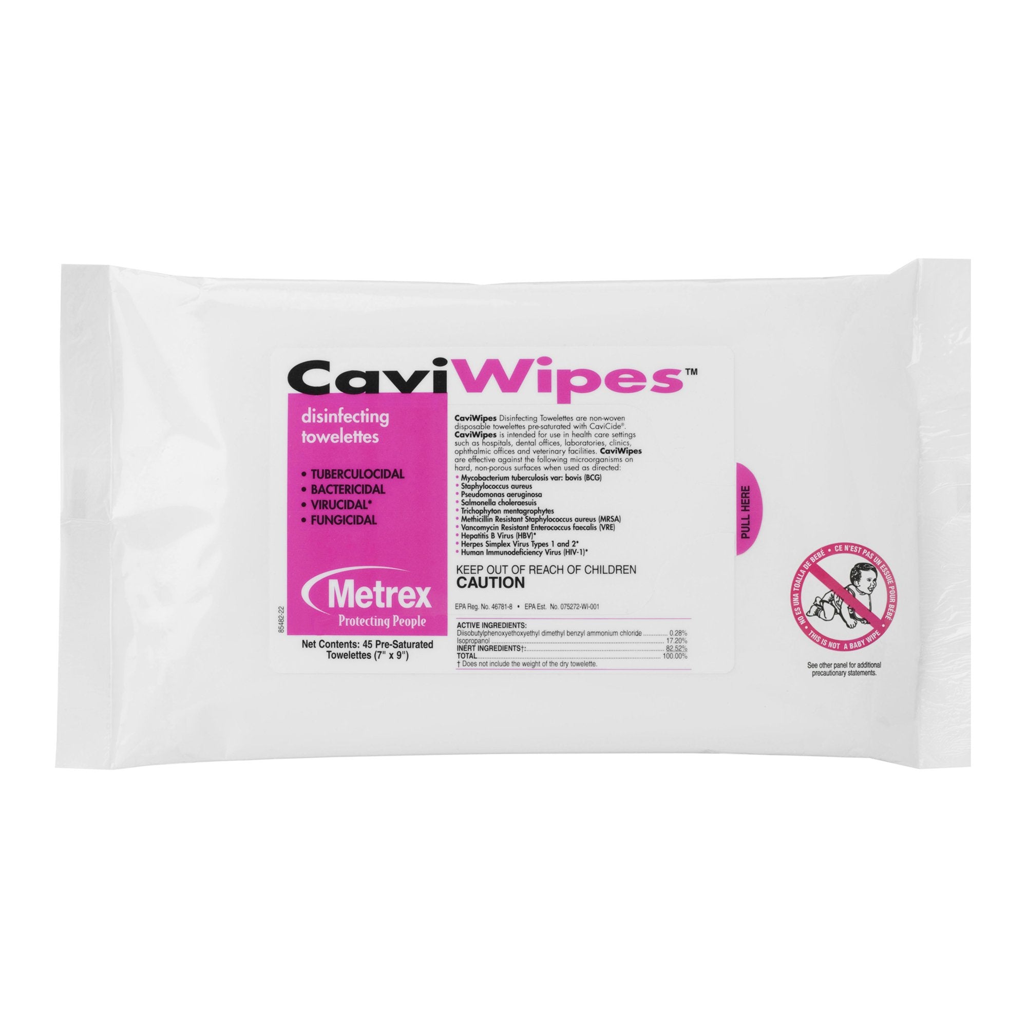 Metrex CaviWipes Disinfectant Wipes - Alcohol-Based, 7x9", 20 Packs