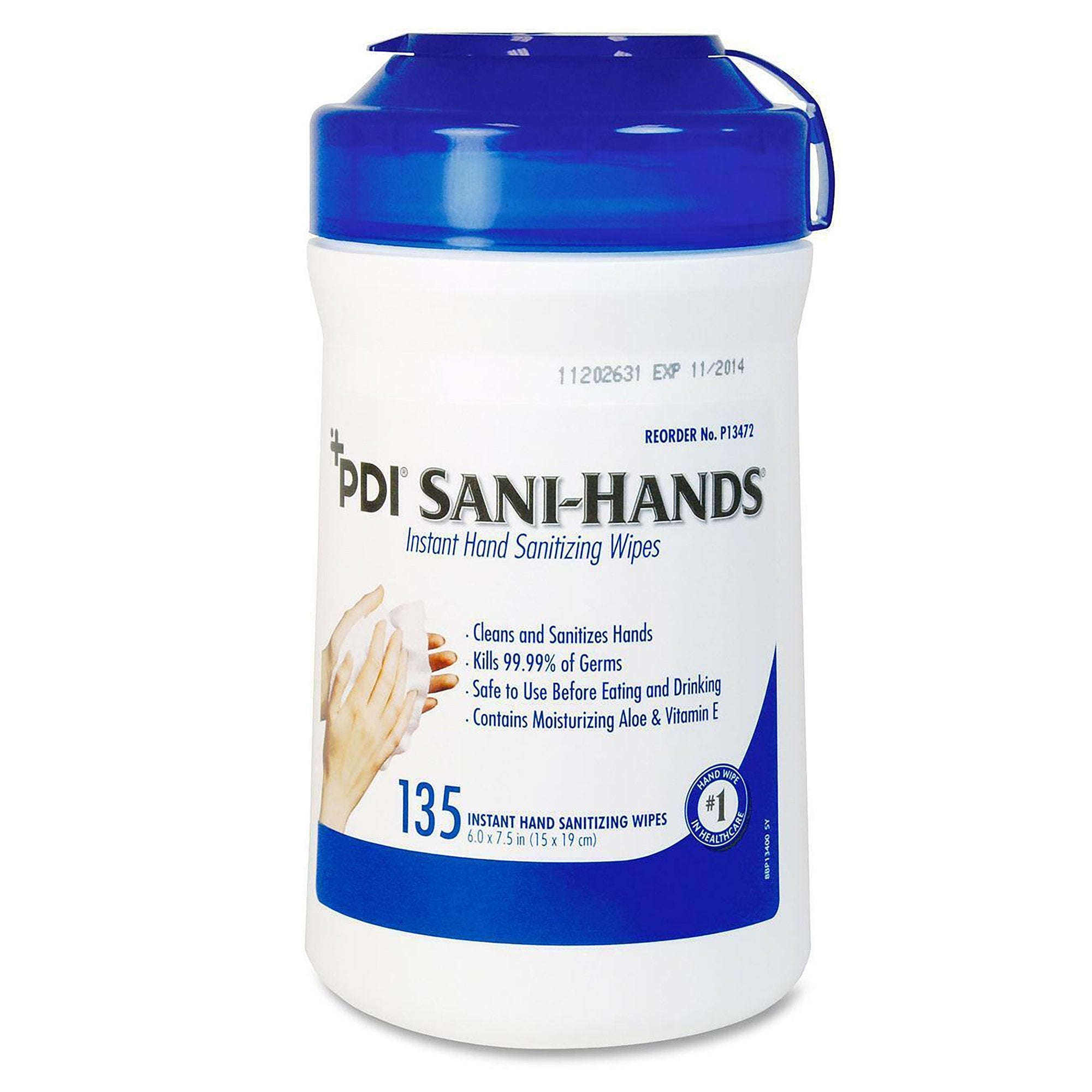 Sani-Hands Hand Sanitizing Wipes, Ethyl Alcohol, Canister, Unscented, 6 X 7.5 Inch (12 Units)