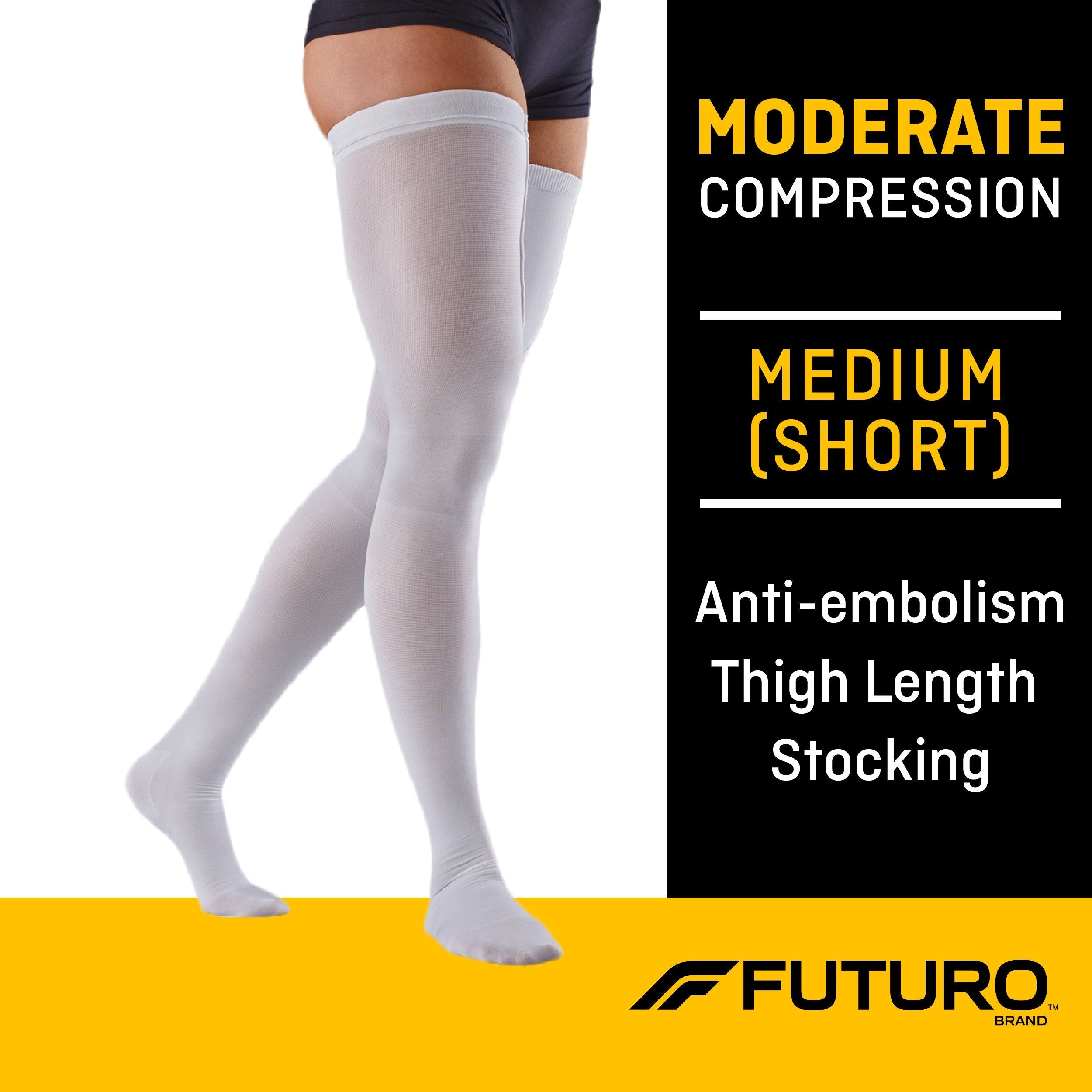 3M Futuro™ Anti-Embolism Thigh-Length Stockings, Moderate Compression, Thigh High, White, Closed Toe (6 Units)