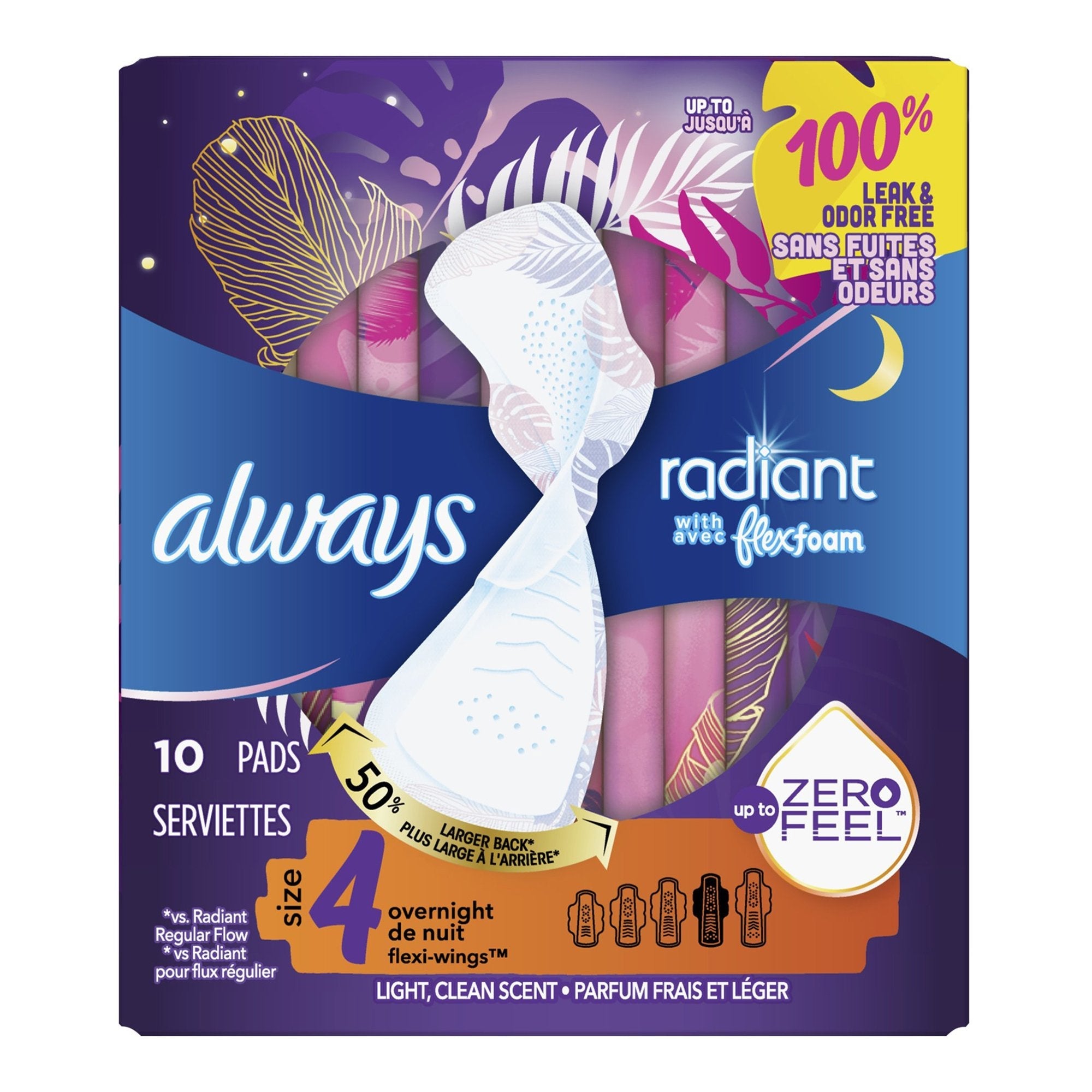 Feminine Pad Always® Radiant with FlexFoam Overnight / With Wings Heavy Absorbency (10 Units)