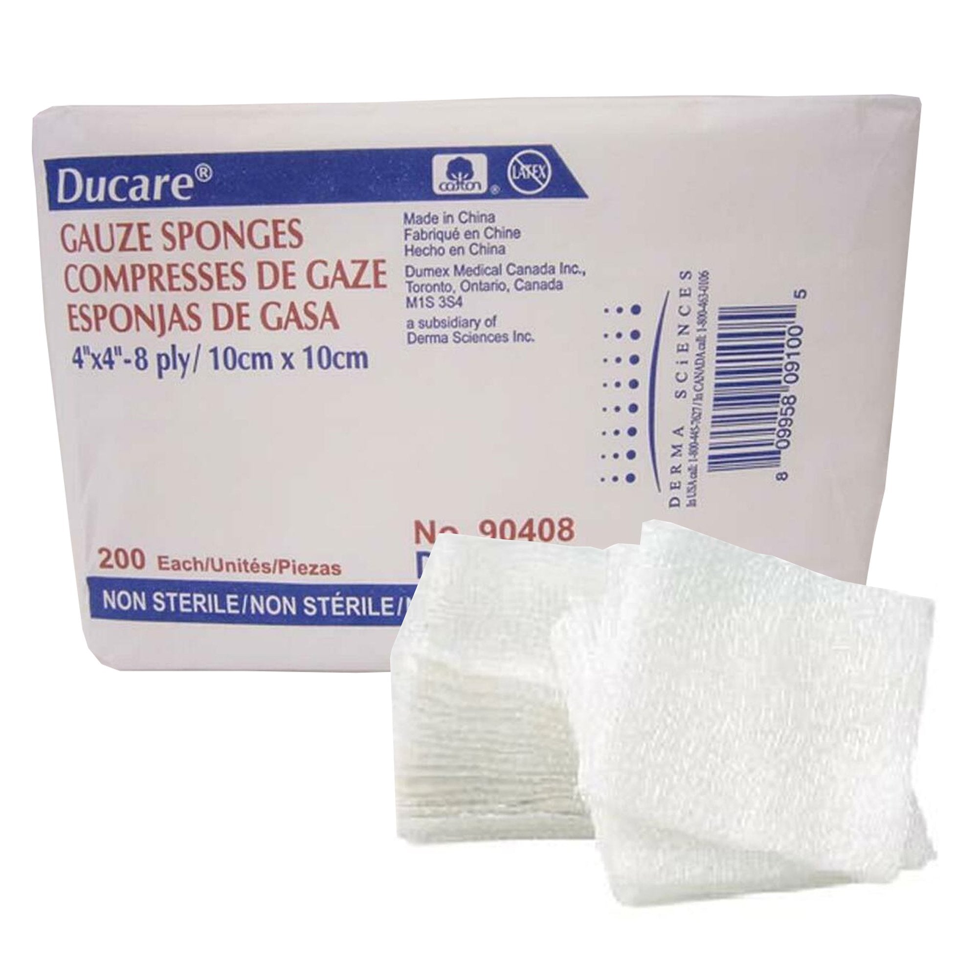 Ducare USP Type VII Gauze Sponge, 4 x 4 Inch (200 Units)