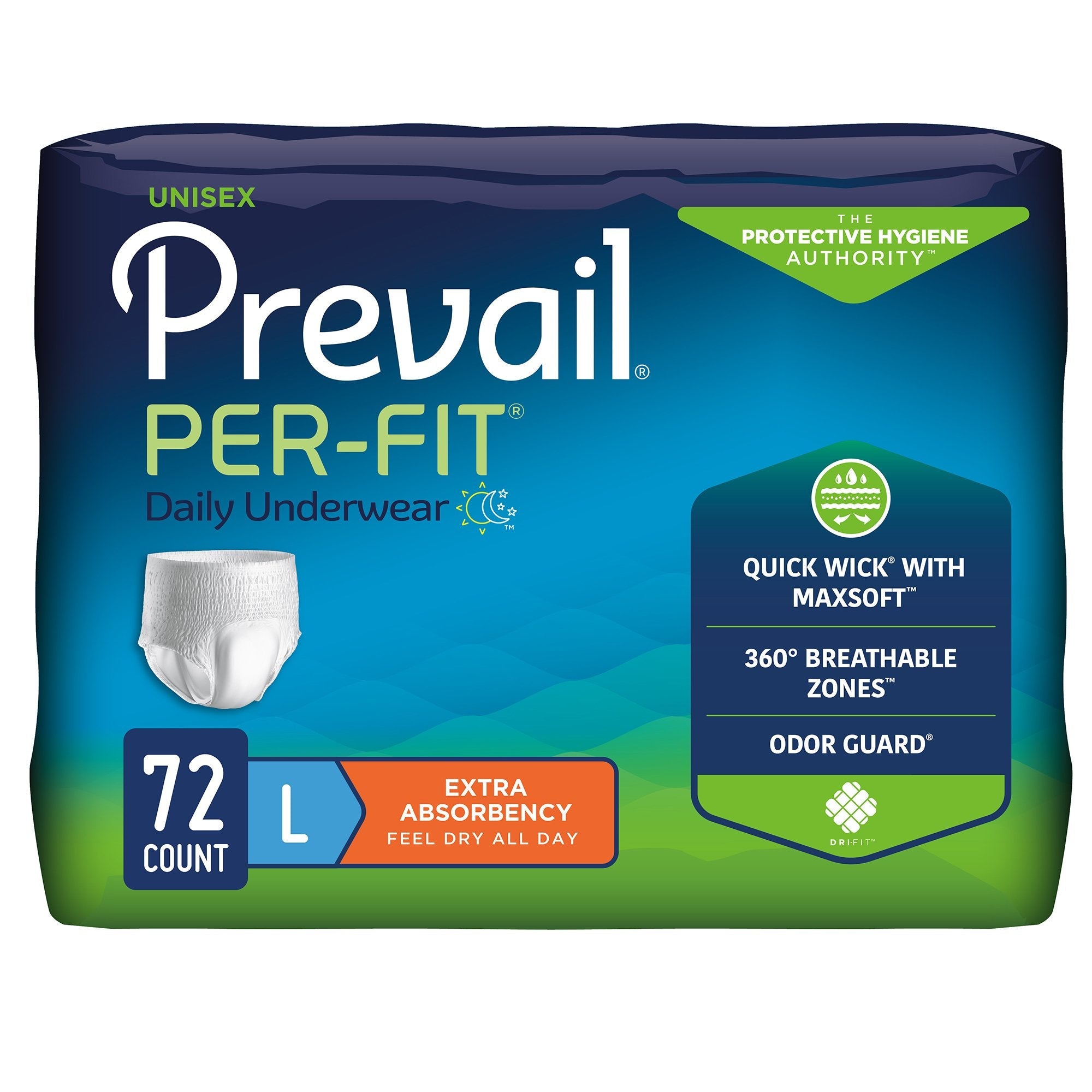 Prevail Per-Fit Extra Absorbent Underwear, Large - Unisex, 72 Pack