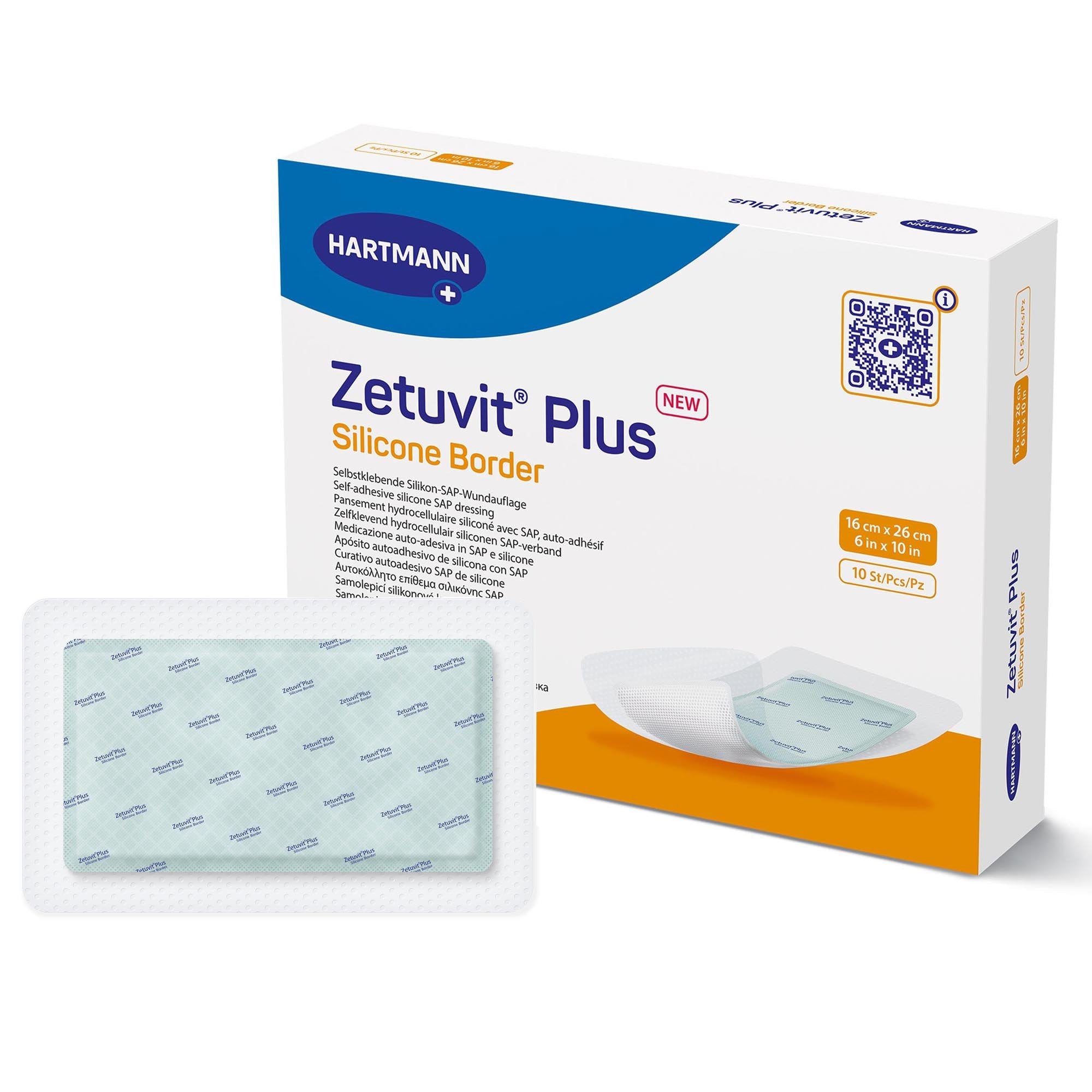 Zetuvit® Plus Silicone Border Super Absorbent Dressing, 6 x 10 Inch (10 Units)