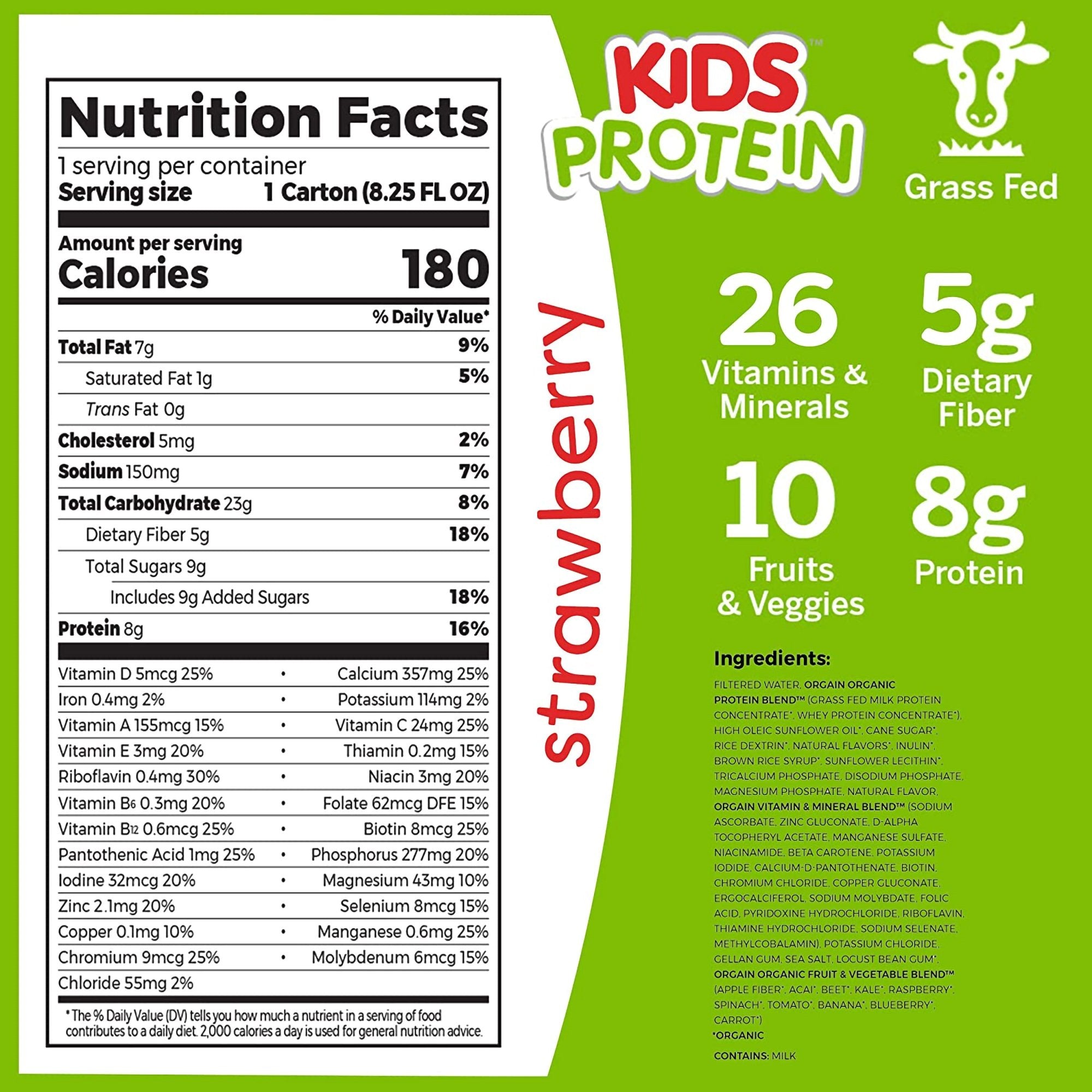 Orgain® Kids® Protein Organic Strawberry Pediatric Oral Supplement, 8.25 oz. Carton (12 Units)