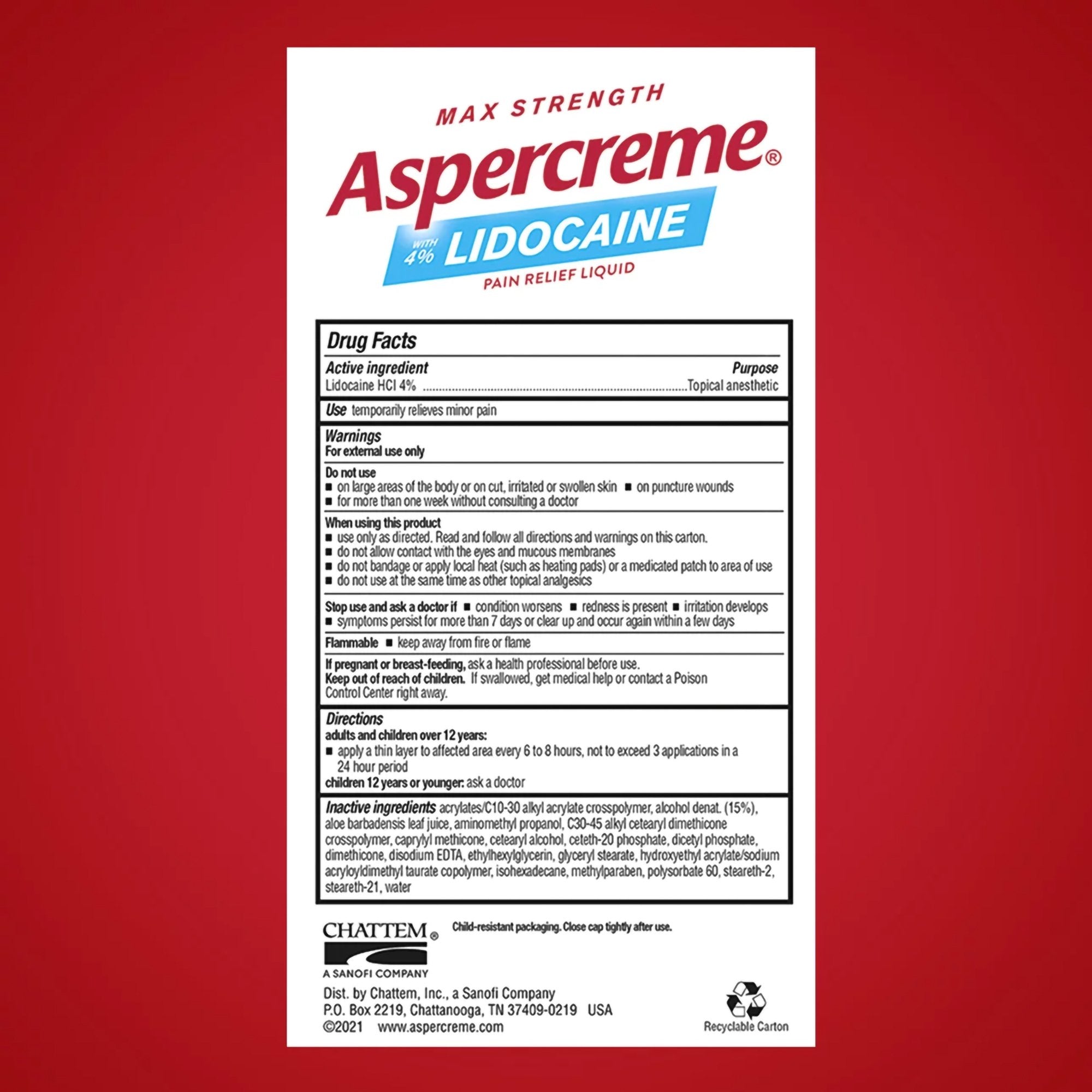 Aspercreme with 4% Lidocaine Pain Relief Liquid, Fragrance-Free (1 Unit)