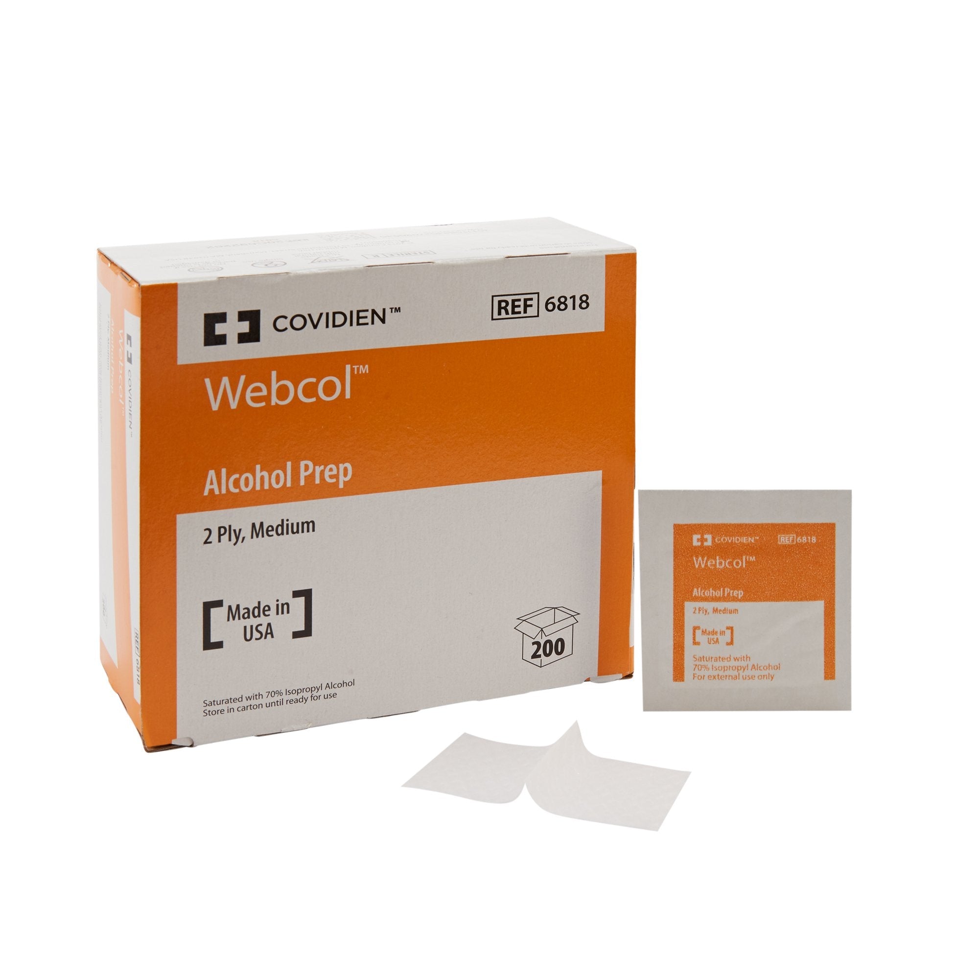 Webcol™ Alcohol Prep Pads - 70% Isopropyl, Sterile, Medium Size (200 Units)