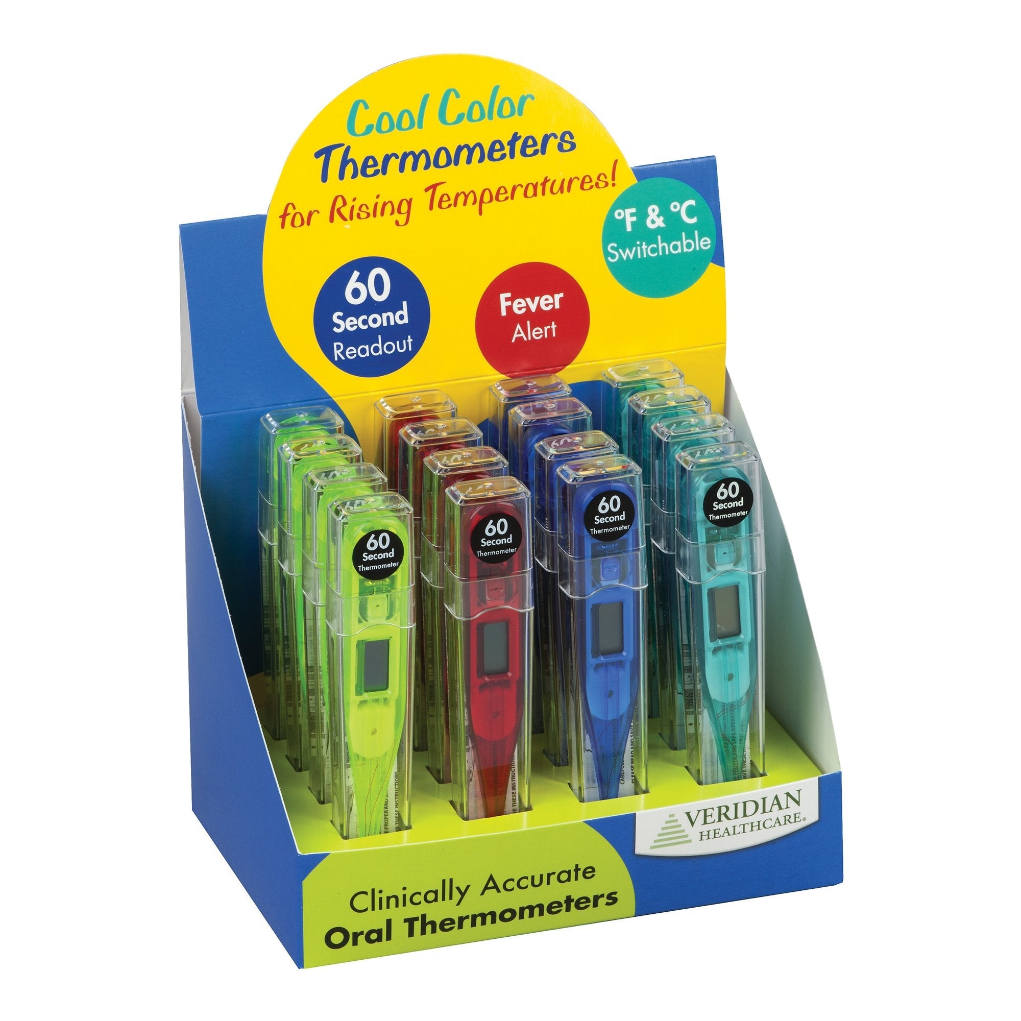 60 Second Digital Thermometers, 16 Piece Display (16 Units)