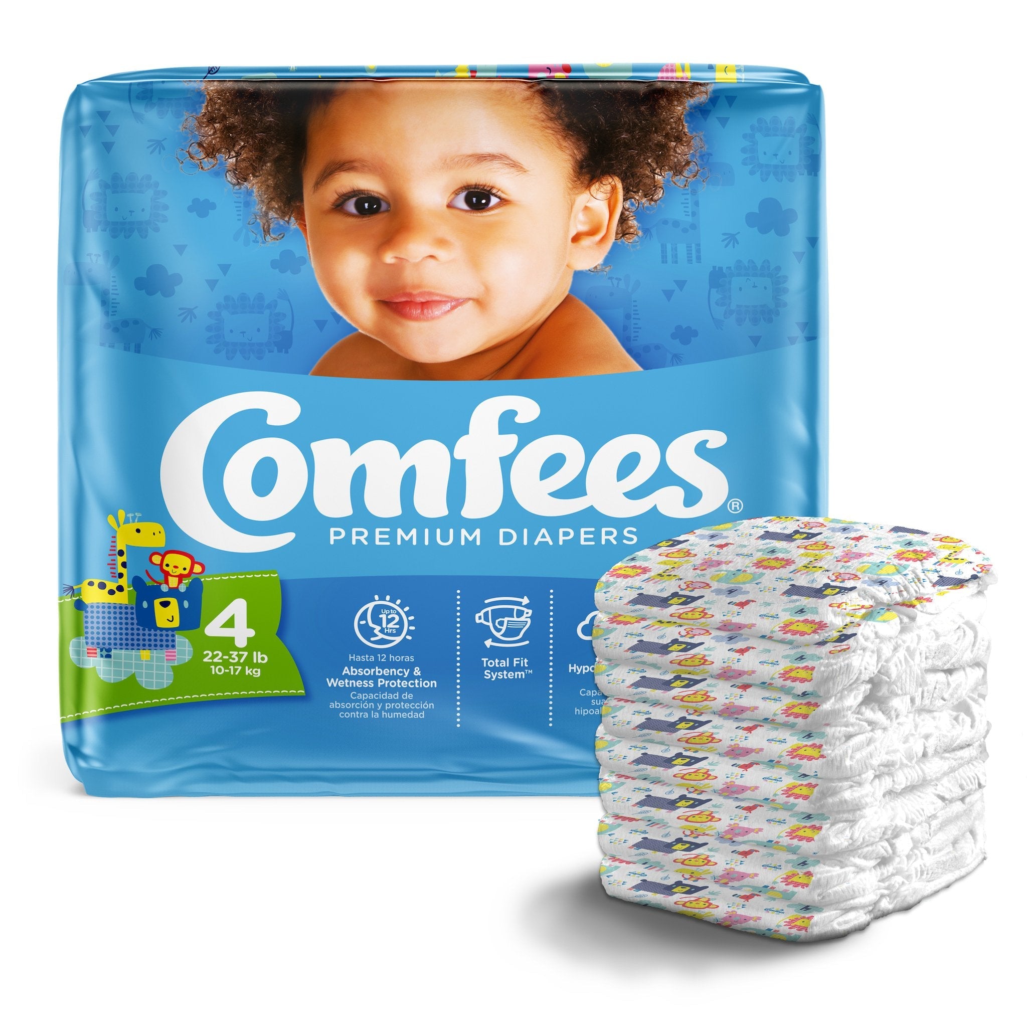 Attends Comfees Premium Baby Diapers, Tab Closure, Kid Design, Size 4 (31 Units)