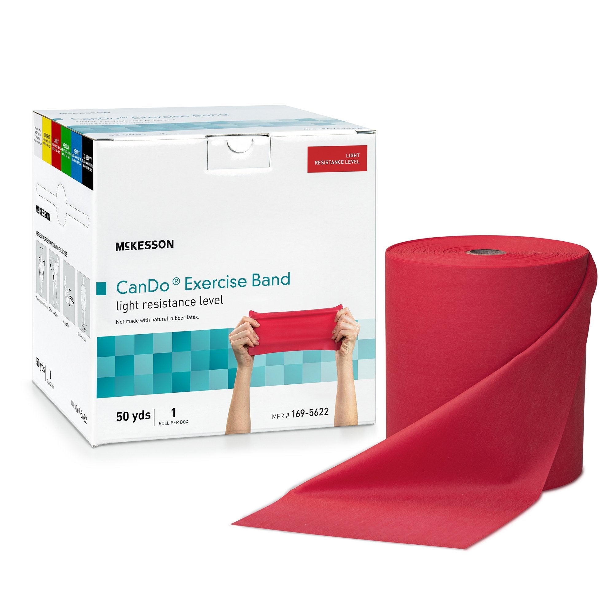 McKesson CanDo® Exercise Resistance Band, Red, 5 Inch x 50 Yard, Light Resistance (1 Unit)