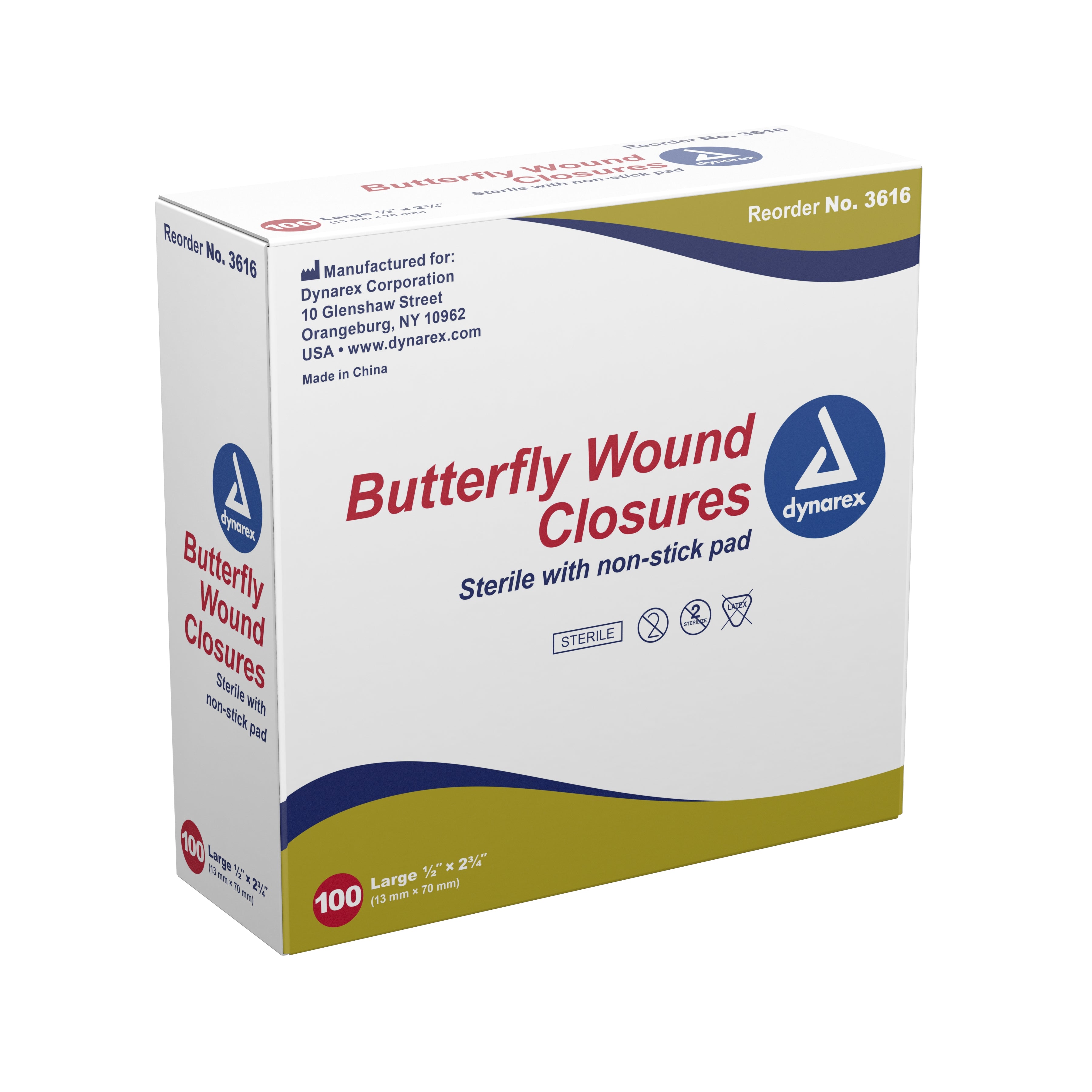 dynarex® Butterfly Wound Closure Strip, ½ by 2¾ Inches (100 Units)