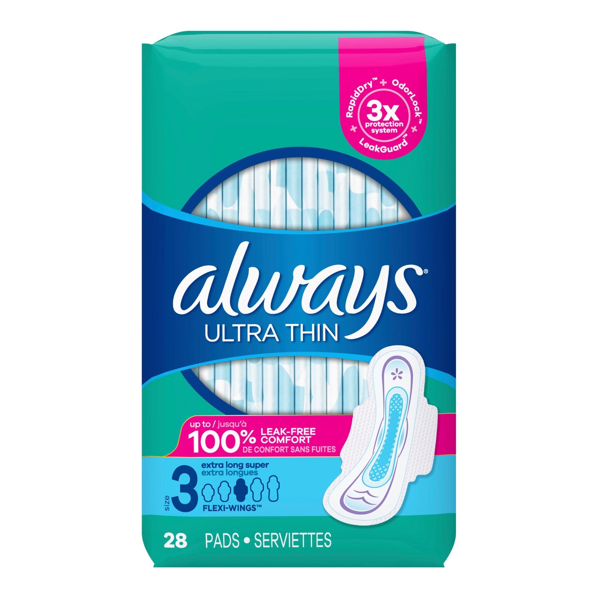 Feminine Pad Always® Ultra Thin With Wings Super Absorbency (28 Units)