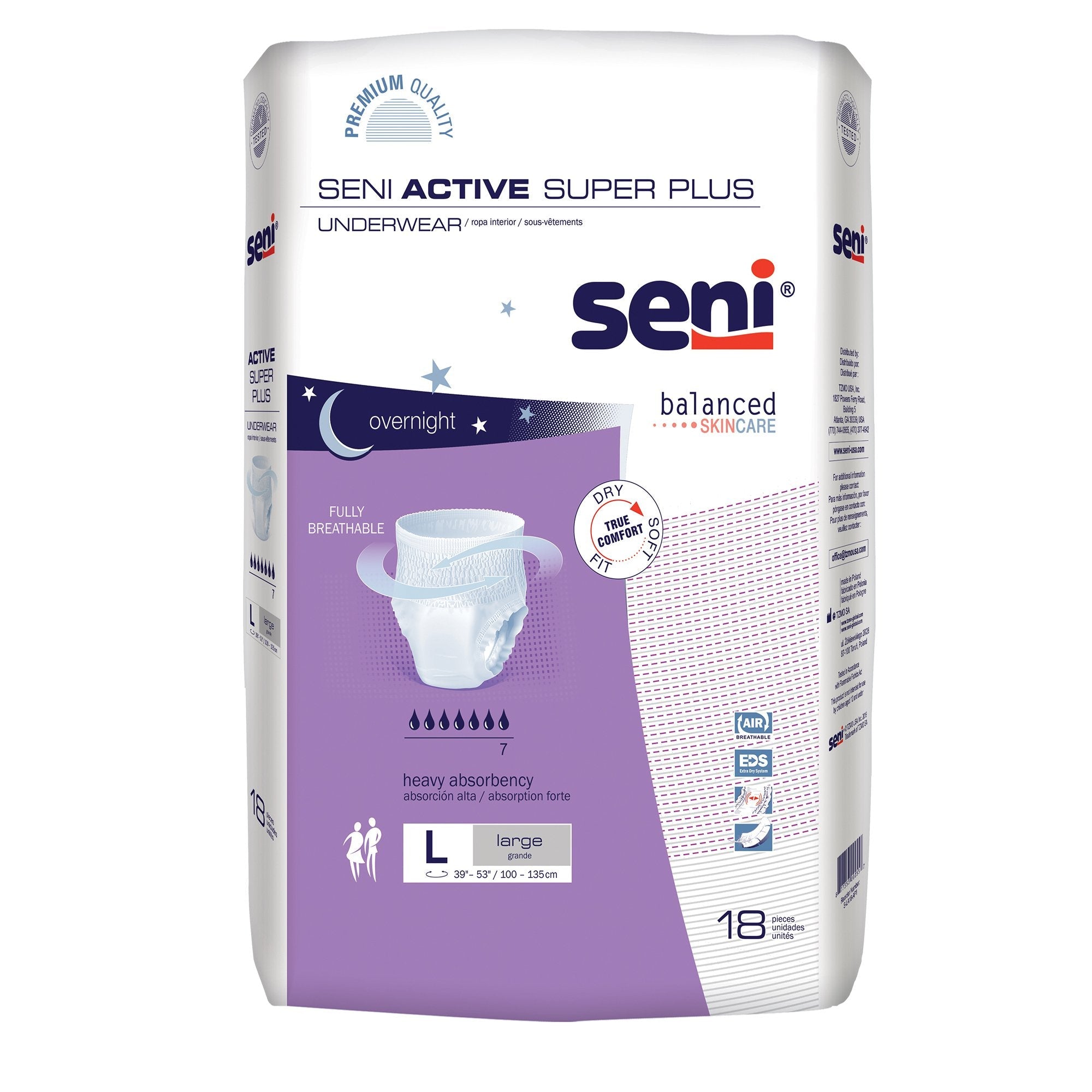 Seni® Active Super Plus Heavy Absorbent Underwear, Large (18 Units)