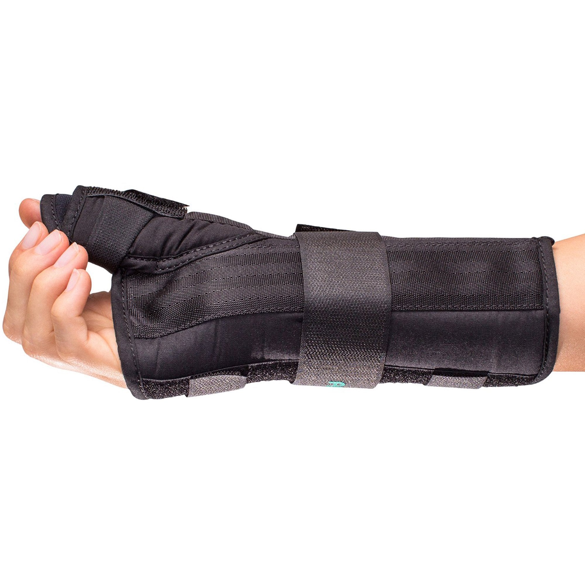 Wrist Brace with Thumb Spica Premier® Aluminium / Foam / Nylon / Plastic / Polyester Right Hand Black Medium (1 Unit)