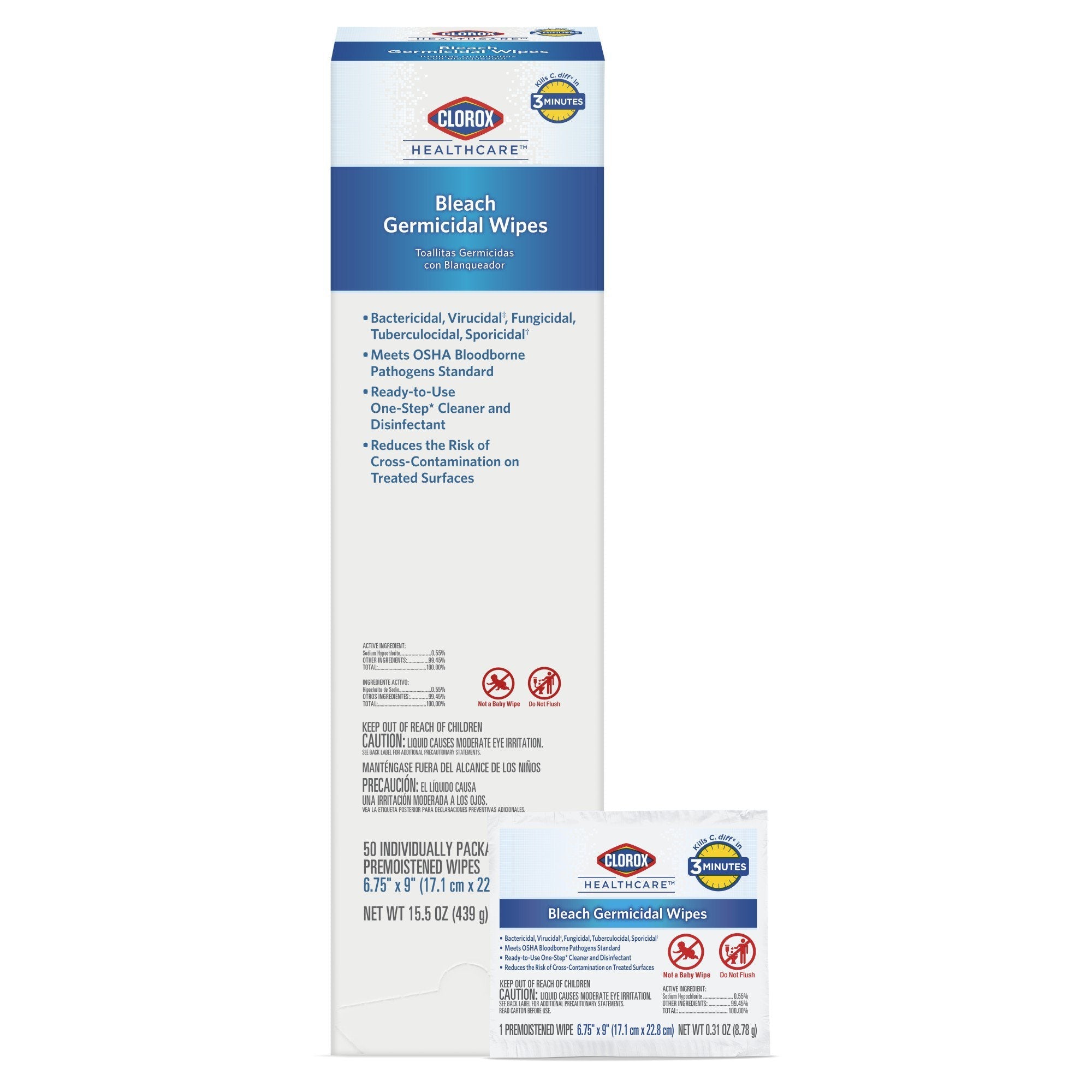 Clorox® Healthcare® Bleach Germicidal Wipes, Individual Packets (300 Units)