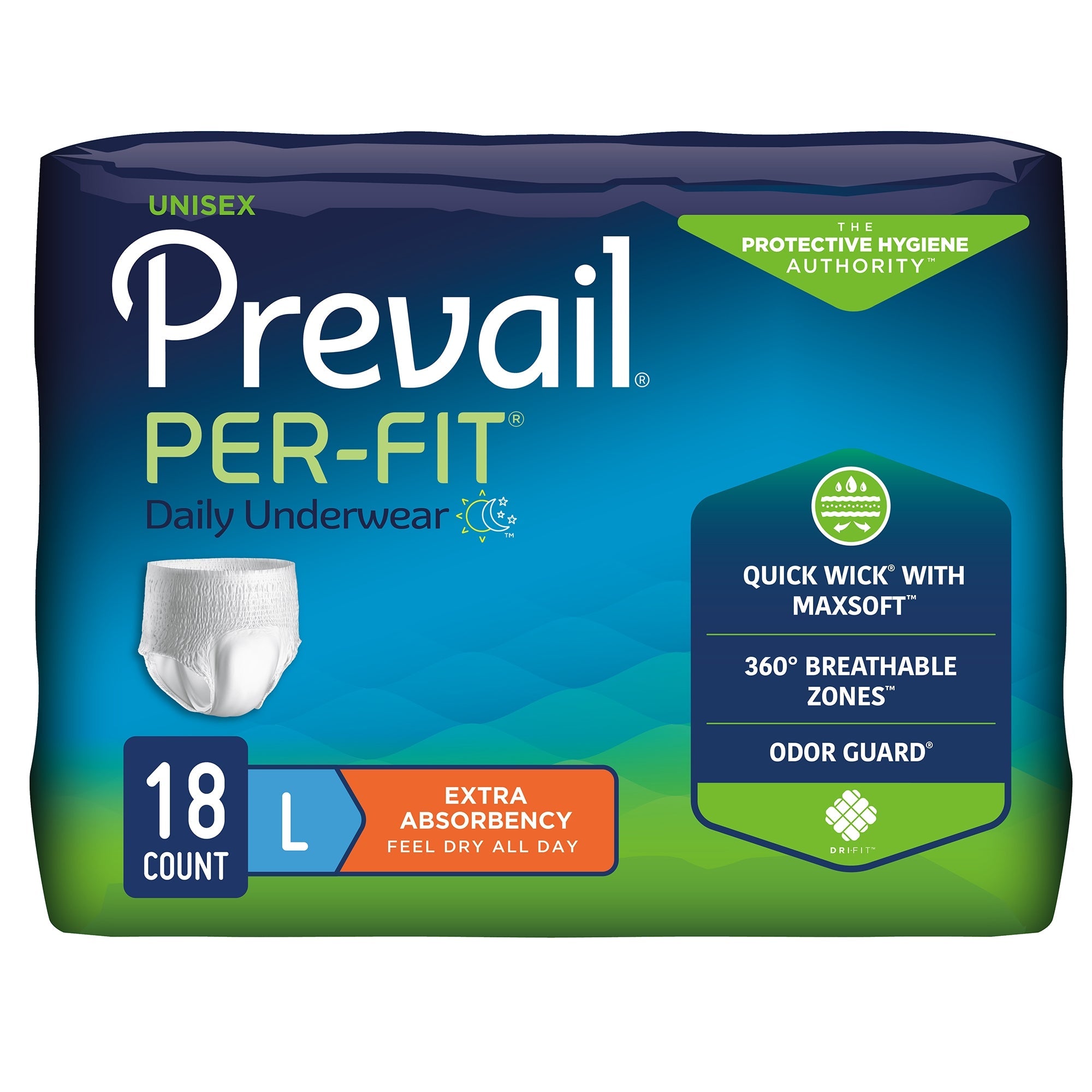 Prevail Per-Fit Extra Absorbent Underwear, Large - Unisex, 72 Pack