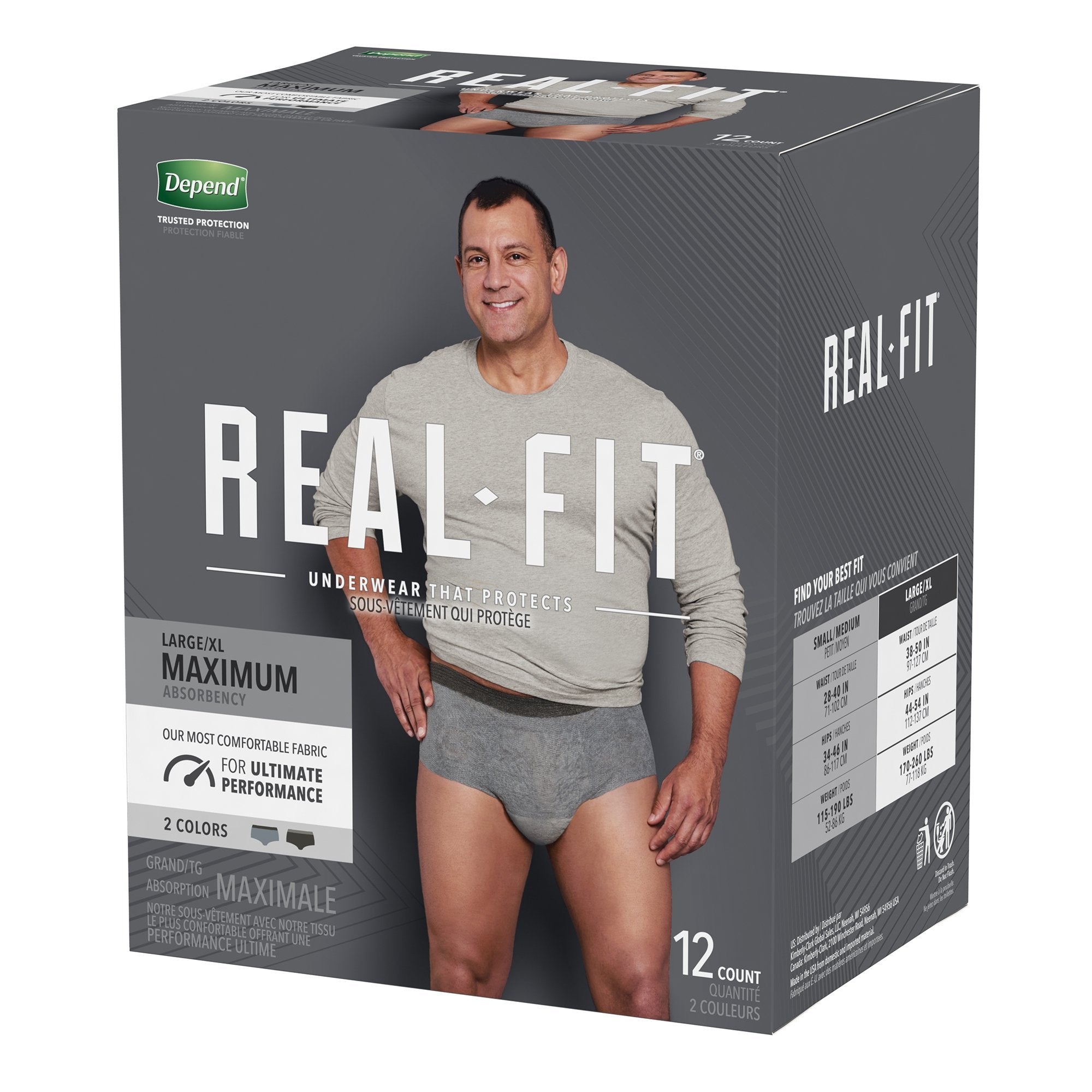 Depend® Real Fit® Maximum Absorbent Underwear, Large / Extra Large (12 Units)