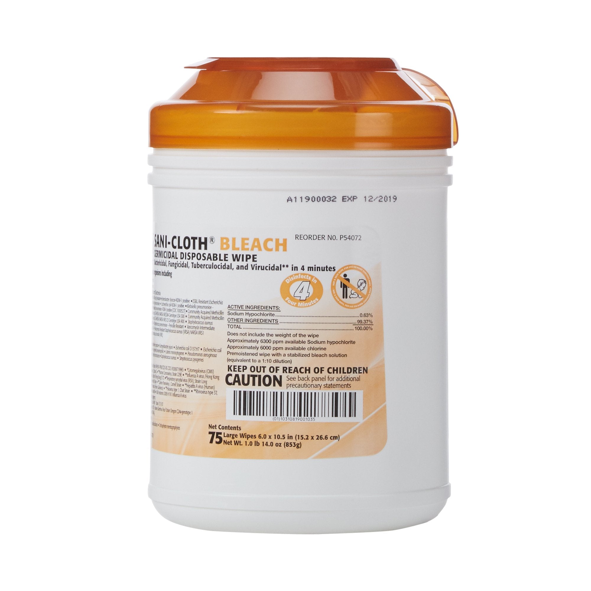 Sani-Cloth® Bleach Disinfectant Wipes - 75 Ct Canister for Surface Cleaning