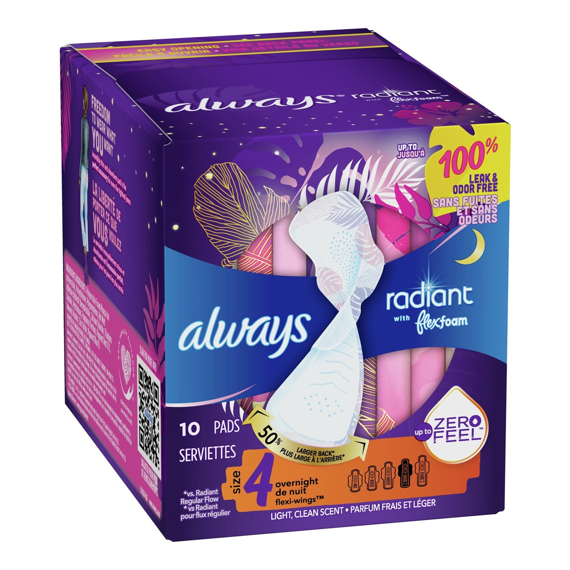 Feminine Pad Always® Radiant with FlexFoam Overnight / With Wings Heavy Absorbency (10 Units)