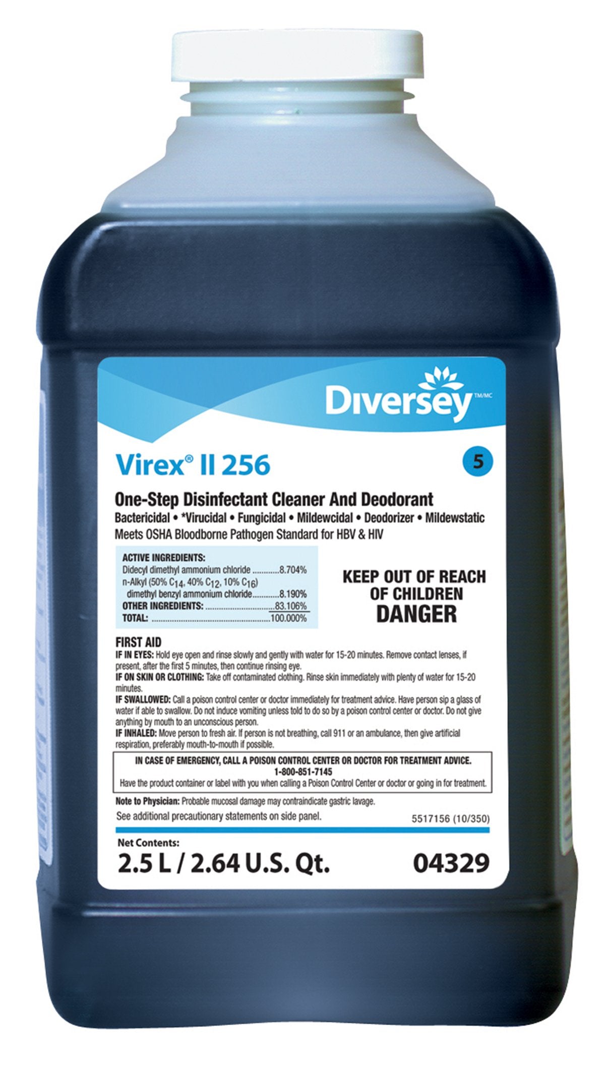 Diversey™ Virex® II 256 Surface Disinfectant Concentrate, 2.5 liter (2 Units)