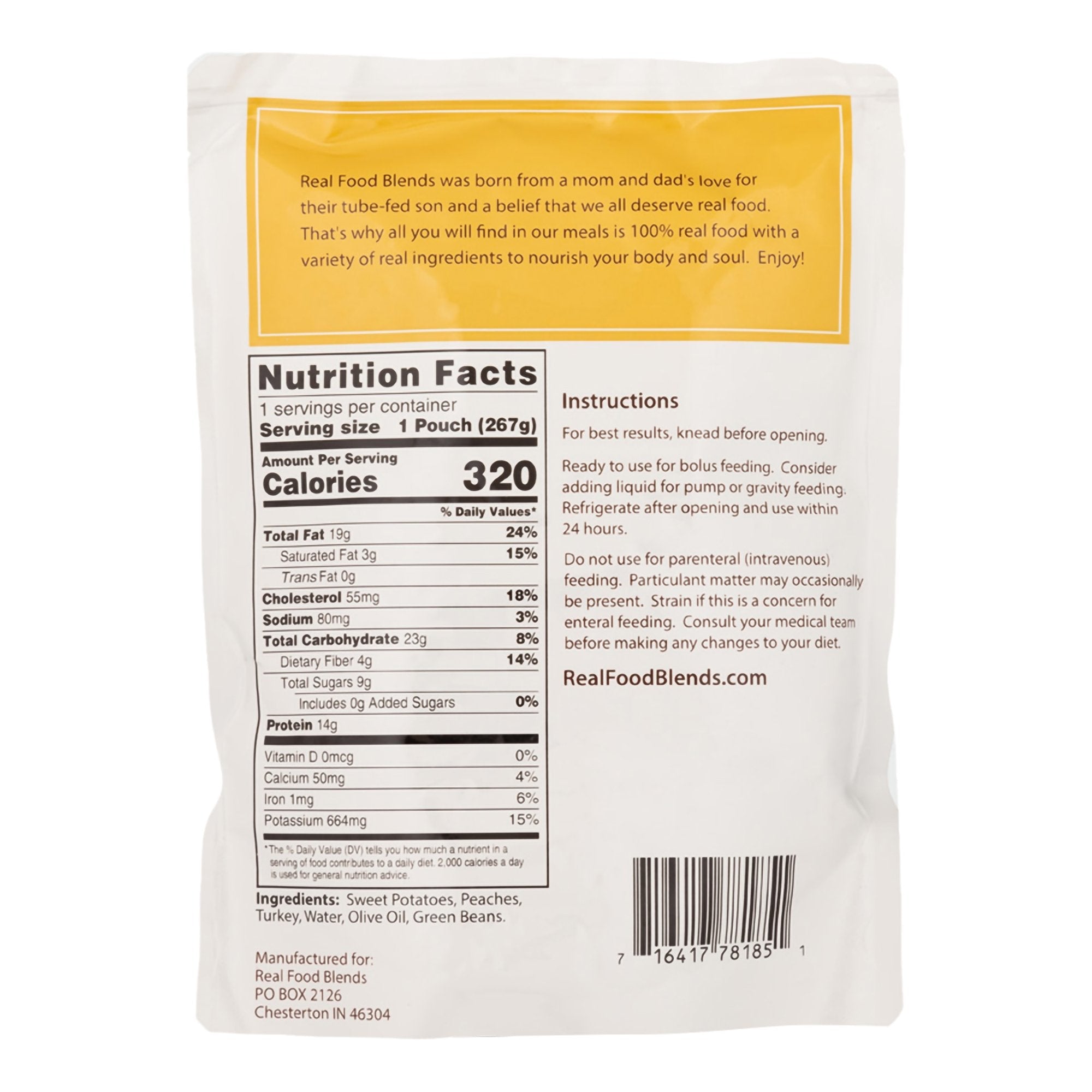 Real Food Blends™ Turkey & Sweet Potato Puree for Tube Feeding - 9.4oz Pouch