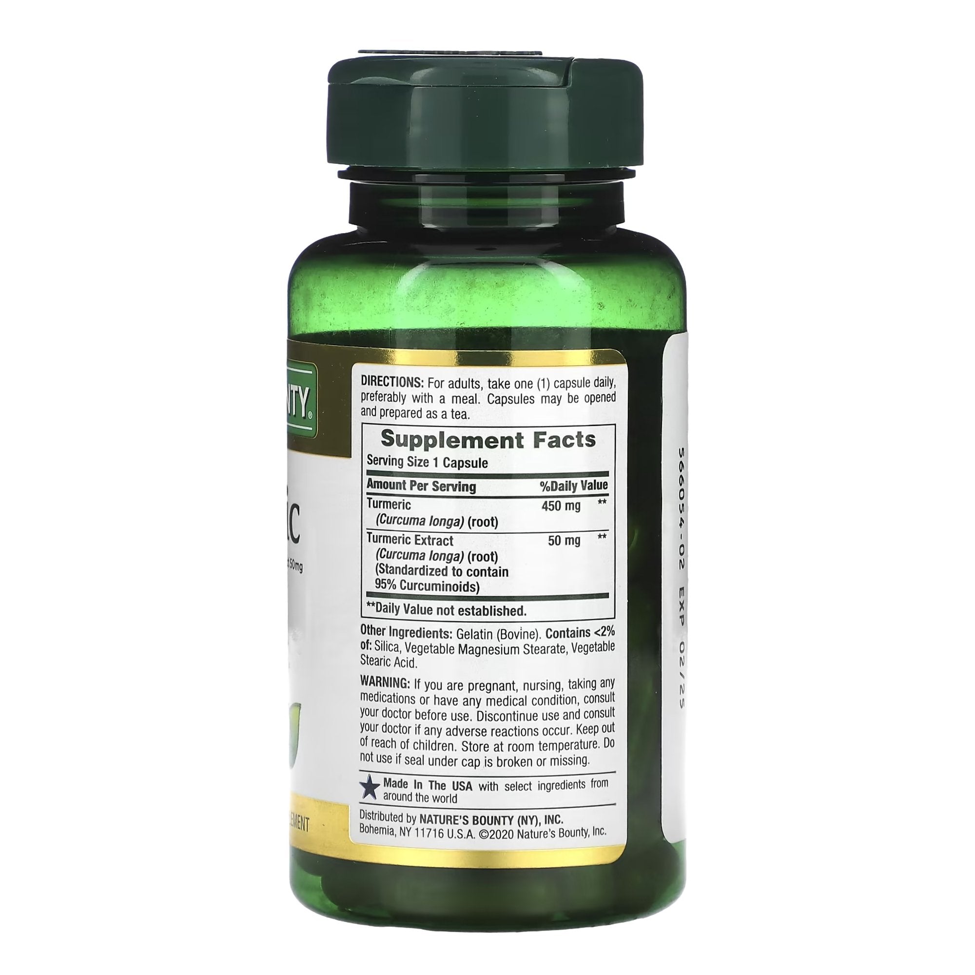 Herbal Supplement Nature's Bounty® Tumeric 450 mg Strength Capsule 60 per Bottle (1 Unit)