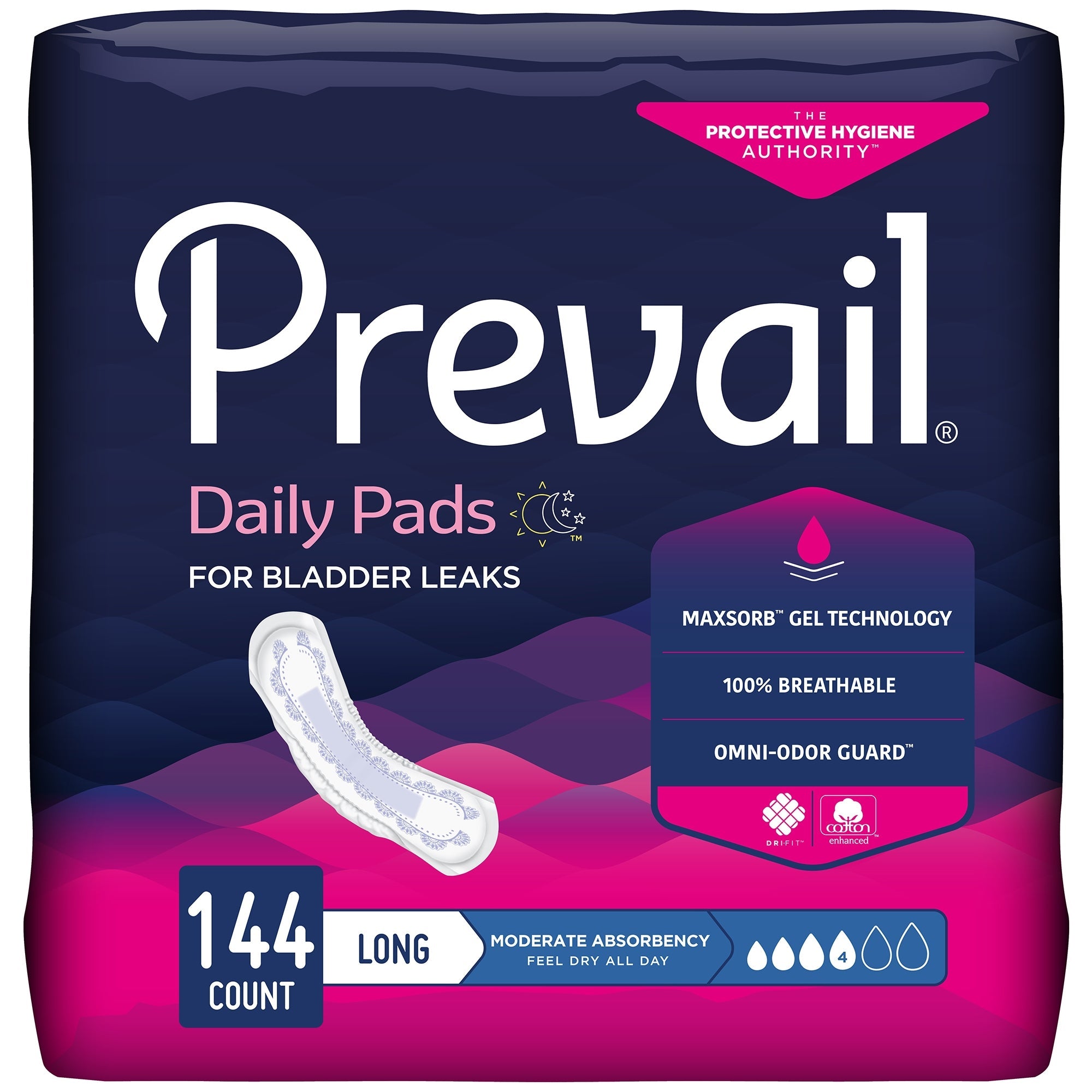 Prevail Daily Pads 11" Moderate Absorbency Bladder Control (144ct)