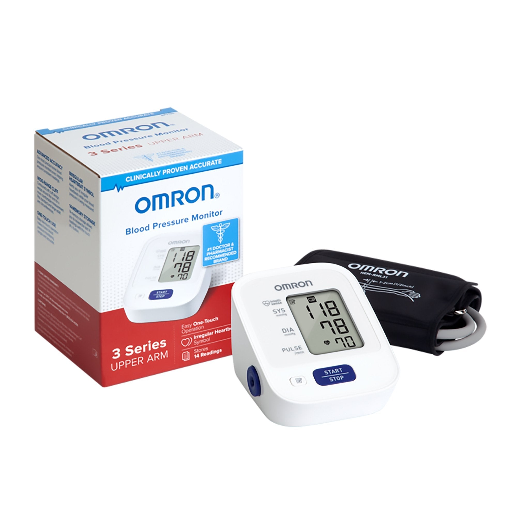 Omron 3 Series Digital Blood Pressure Monitoring Unit 1 Tube, Pocket Size, Handheld, Adult Large Cuff (1 Unit)