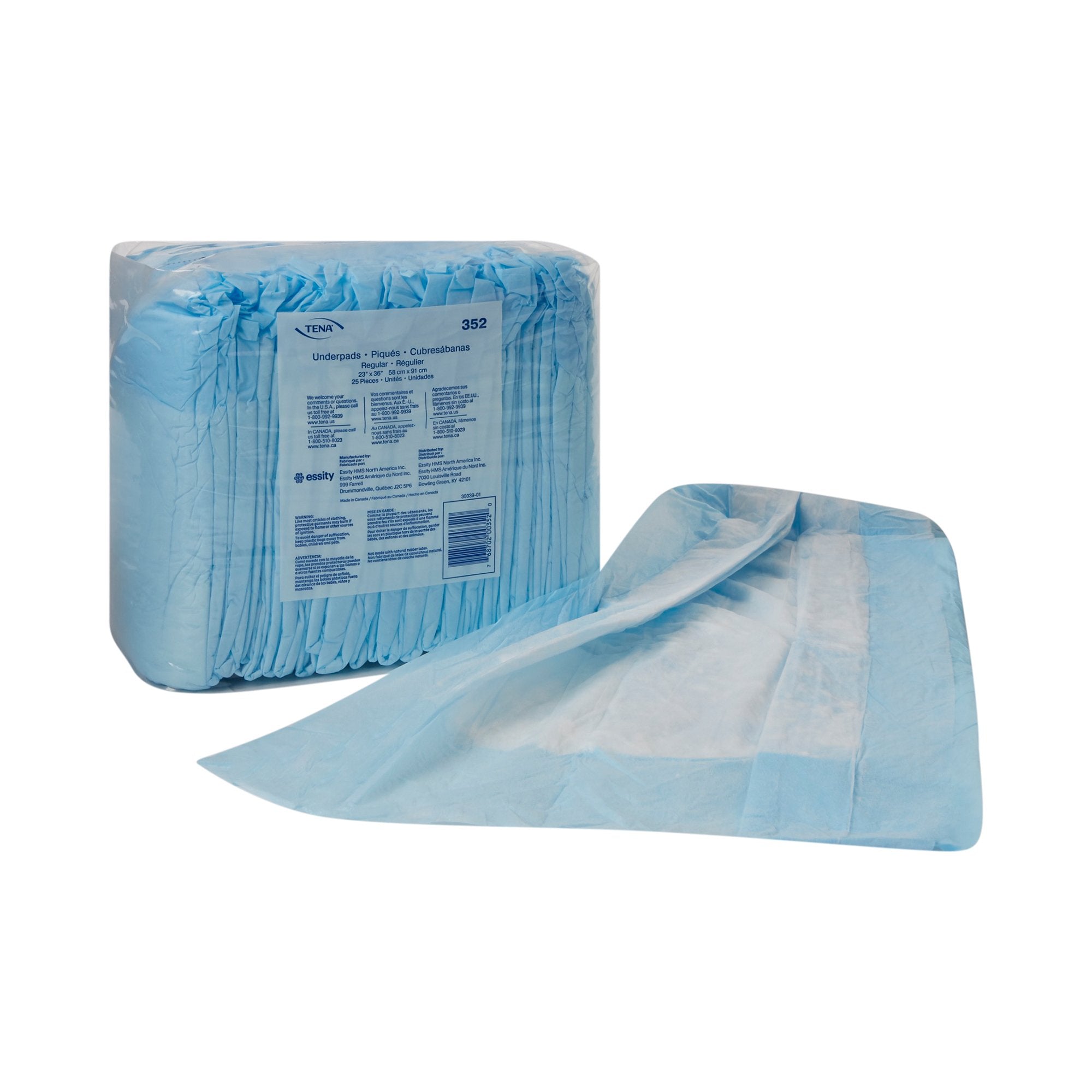 TENA Regular Underpads, Light Absorbency, Blue, Disposable, Latex-Free, 23 X 36 Inch (150 Units)