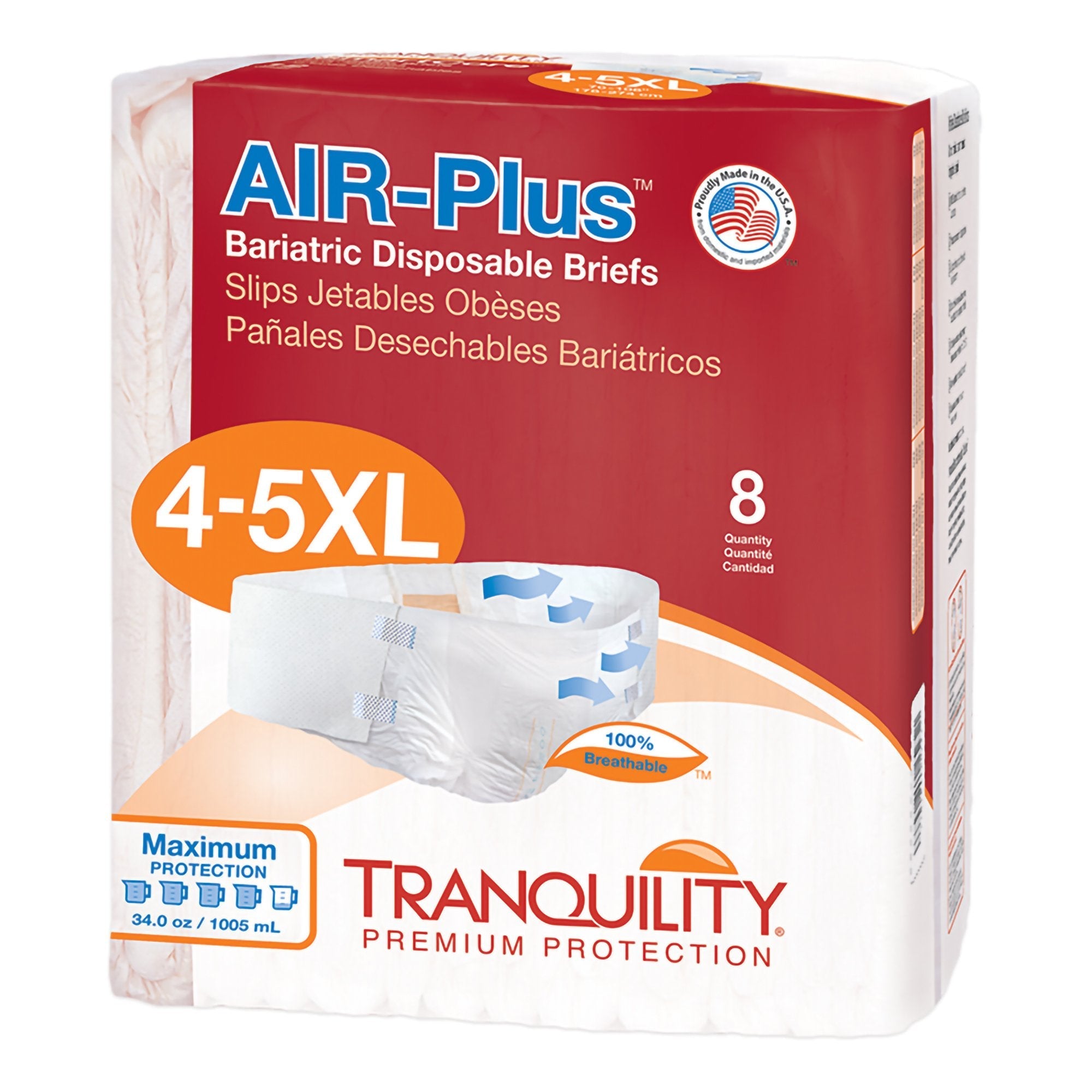 Tranquility AIR-Plus Bariatric Briefs, Max Protection - 8 Pack