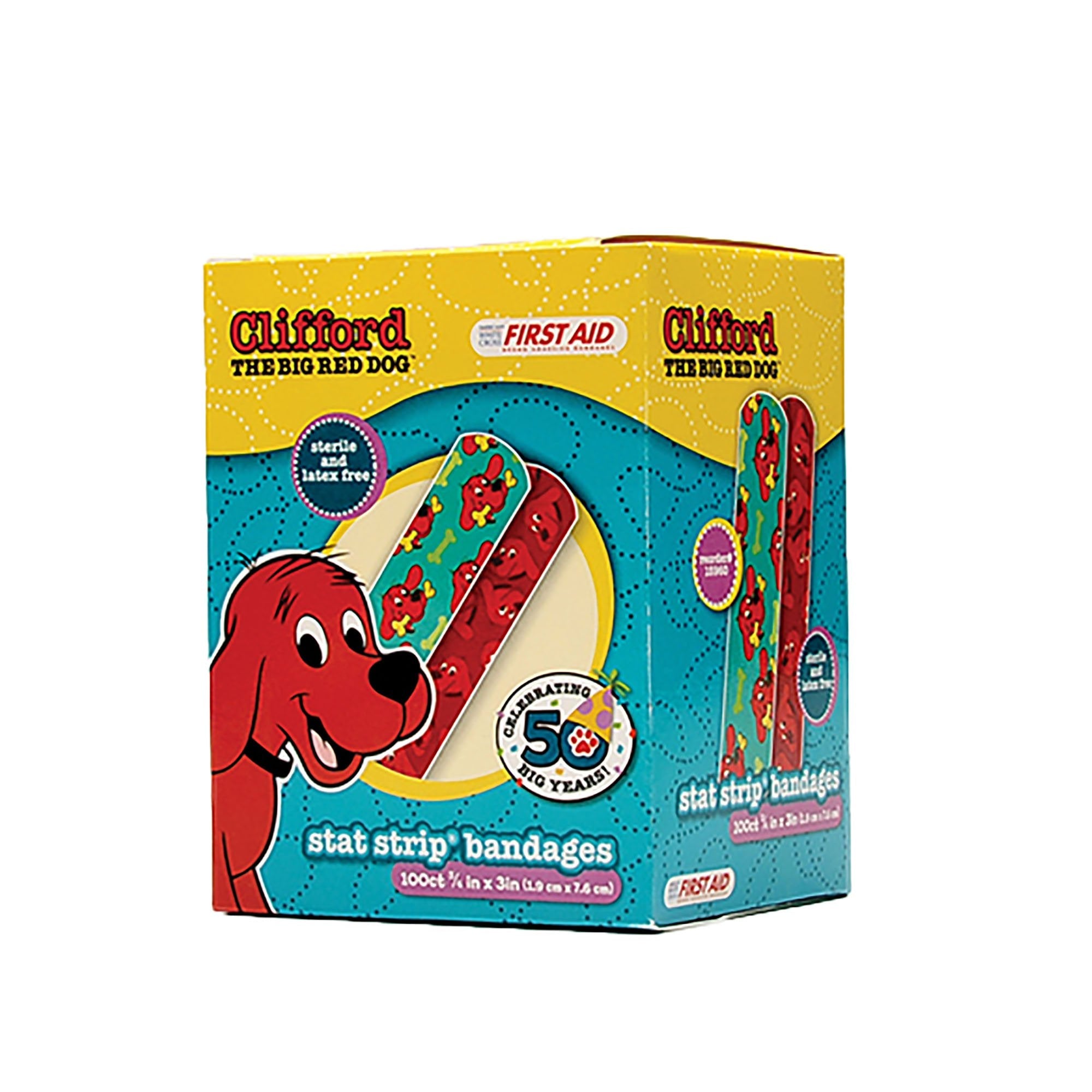 American® White Cross Stat Strip® Clifford the Big Red Dog Adhesive Strip, ¾ x 3 Inch (12 Units)