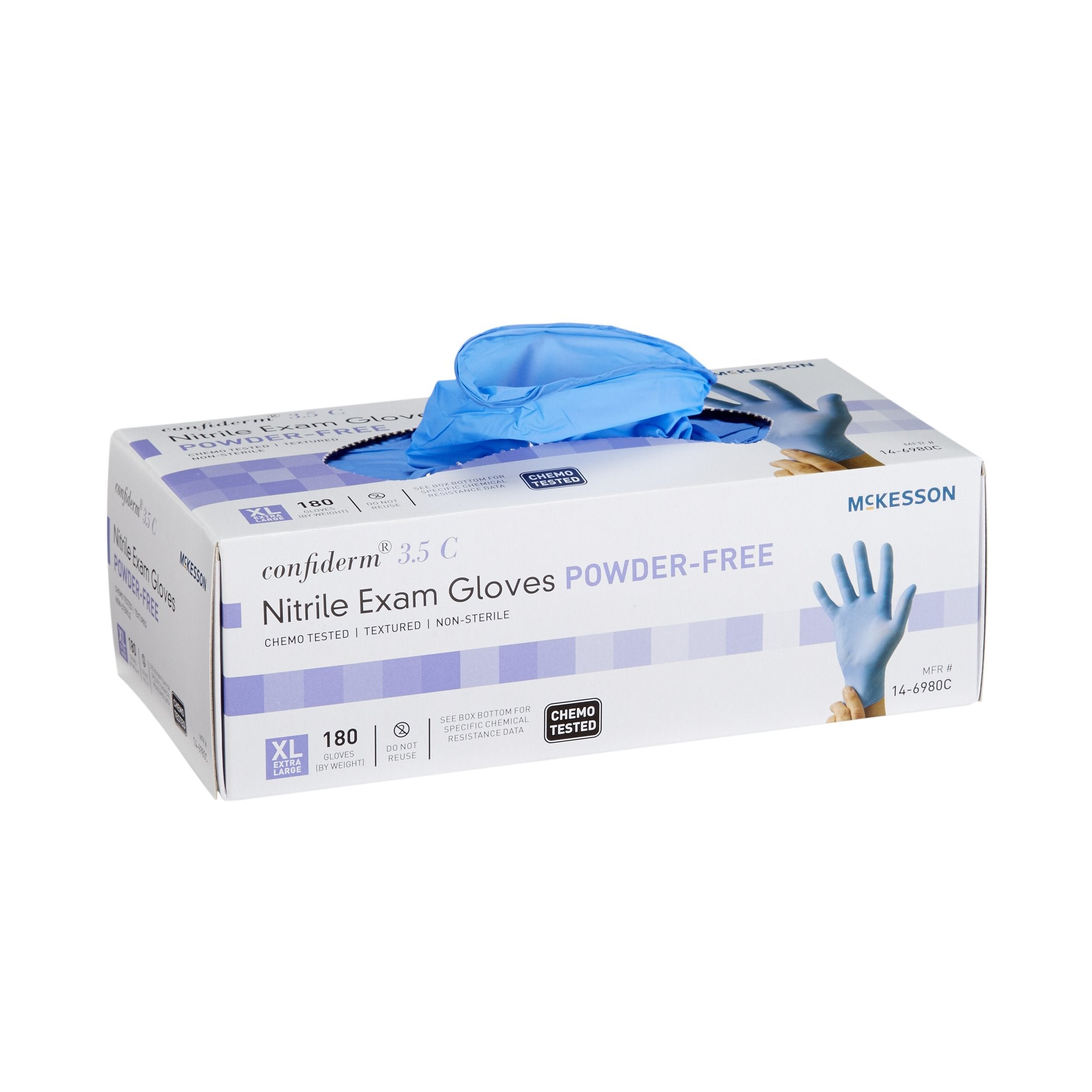 McKesson Confiderm 3.5C Nitrile Exam Gloves XL, Blue - Chemo Rated (180ct)