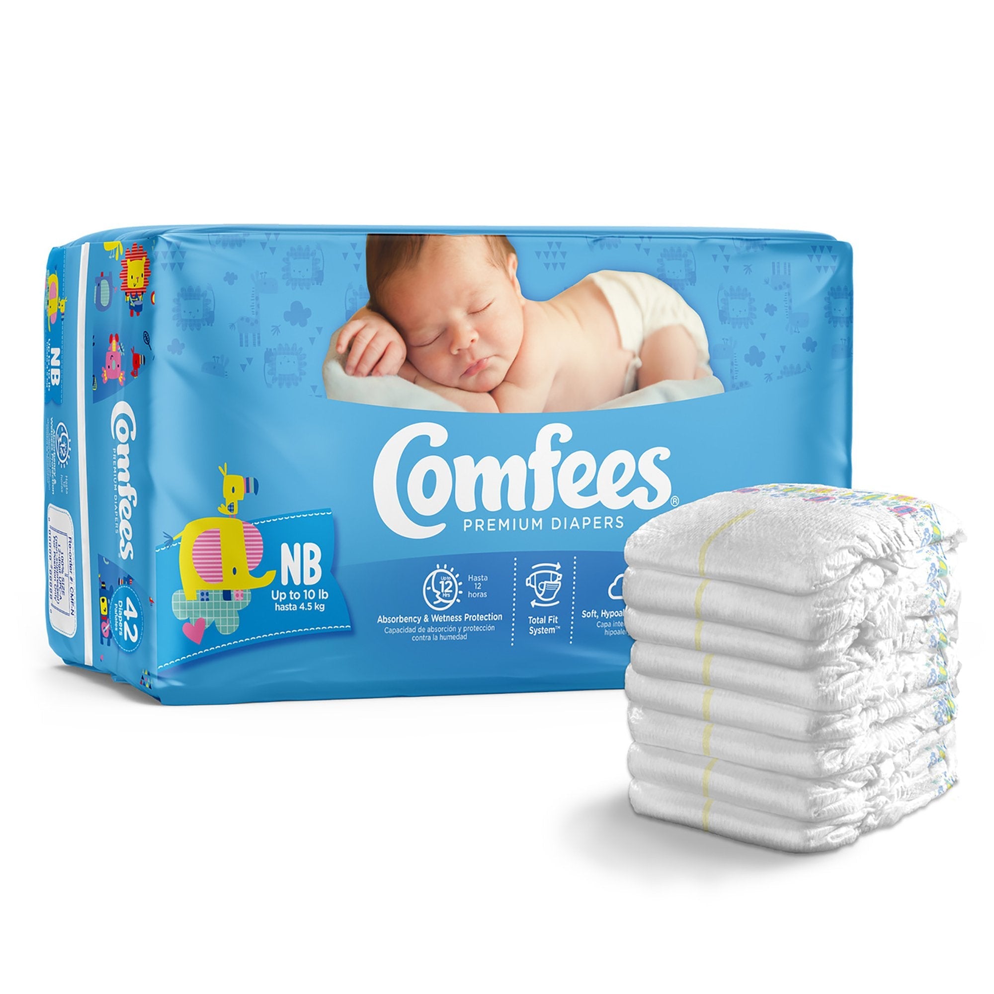 Attends Comfees Premium Baby Diapers, Unisex, Tab Closure, Newborn (168 Units)