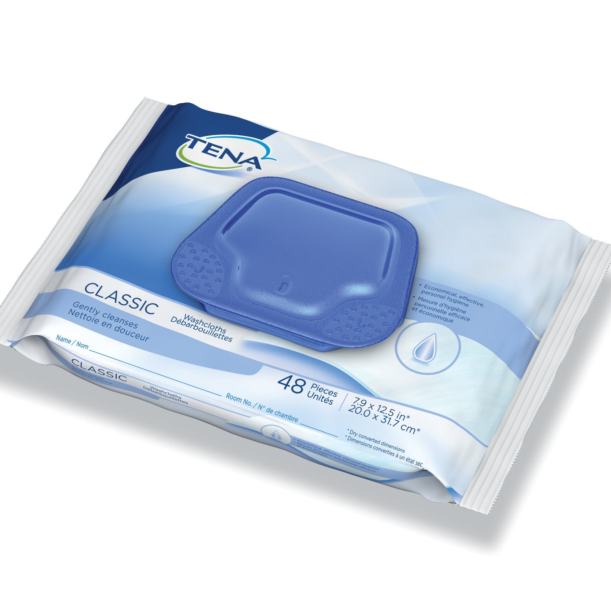 Tena Classic Disposable Washcloths, Scented with Aloe & Vitamin E - 48 Pack