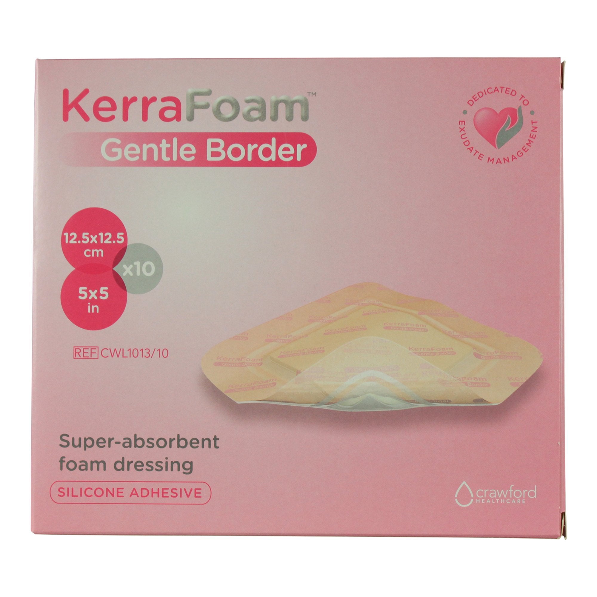 KerraFoam™ Gentle Border Silicone Foam Dressing, 5 x 5 Inch (10 Units)