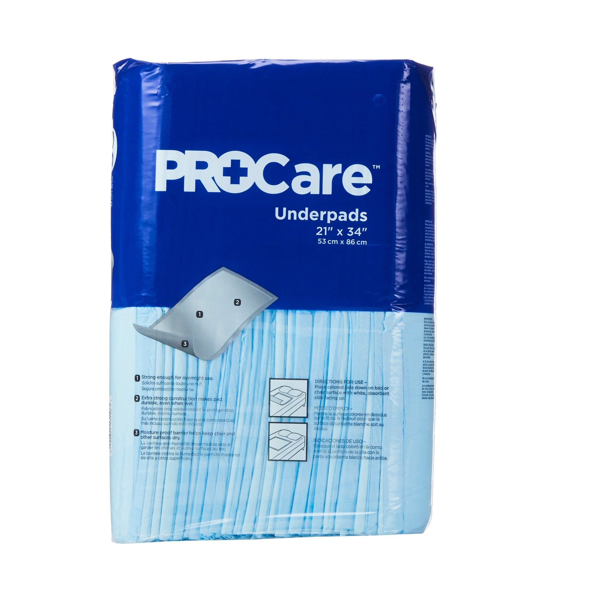 ProCare Incontinence Underpads: Moisture-Proof, Absorbent, 50-Pack, Blue