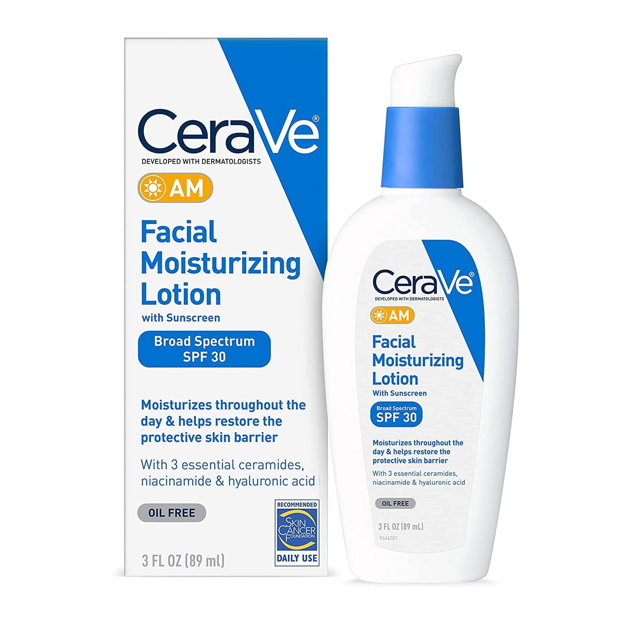 Facial Moisturizer with Sunscreen CeraVe® AM 3 oz. Pump Bottle Unscented Lotion (1 Unit)