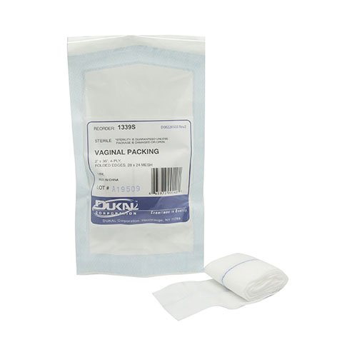 Dukal Sterile Non-Impregnated Cotton Vaginal Packing, 2 x 36 Inch (100 Units)