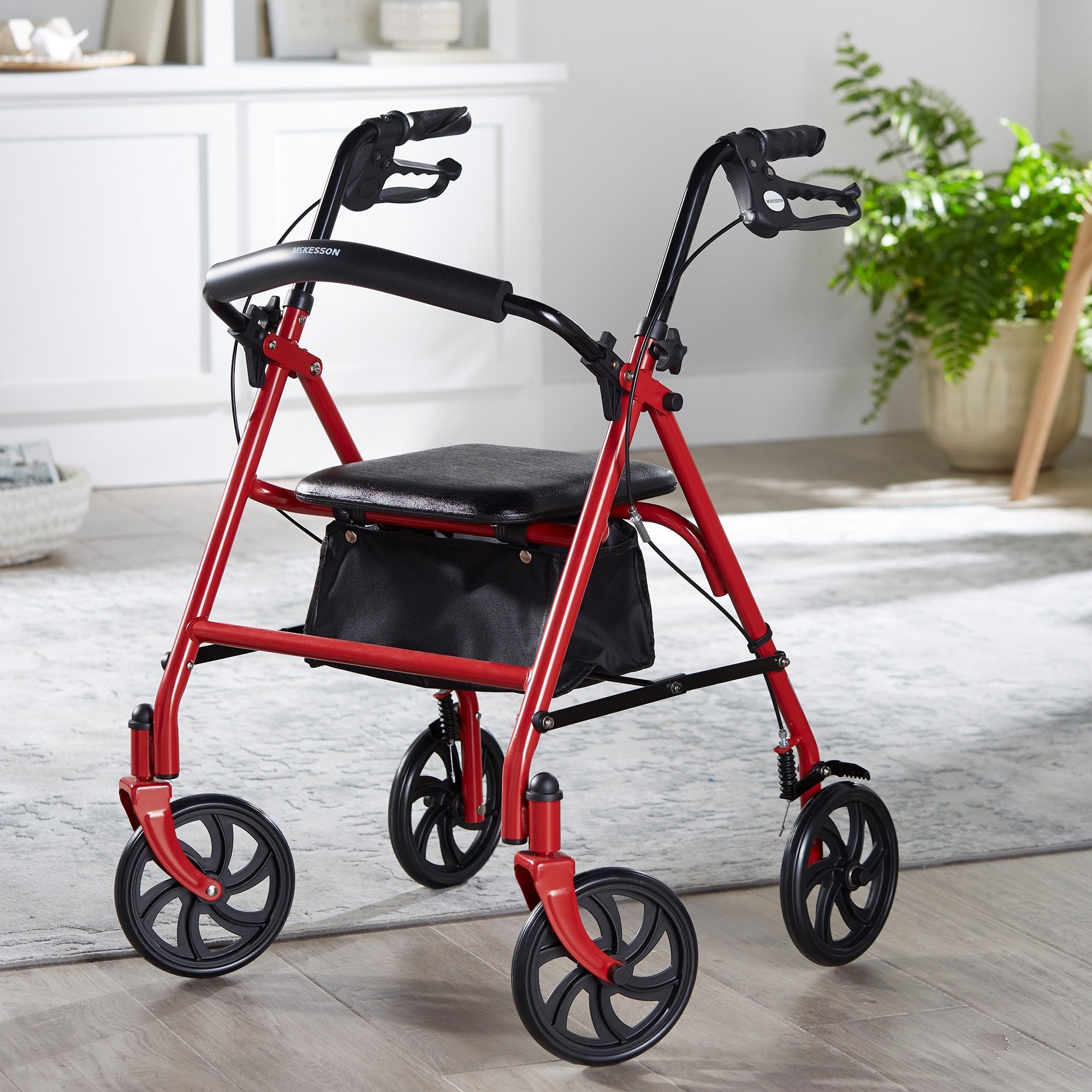 McKesson Folding Steel Four-Wheel Rollator, 12-Inch Seat Width, Red (1 Unit)