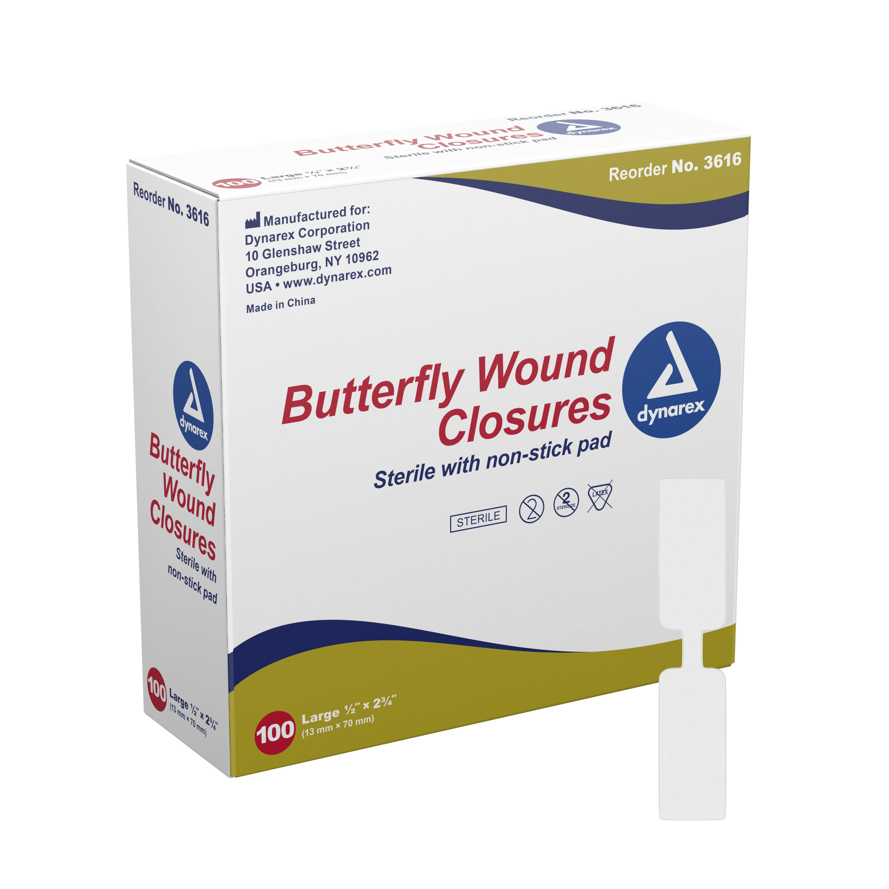 dynarex® Butterfly Wound Closure Strip, ½ by 2¾ Inches (100 Units)