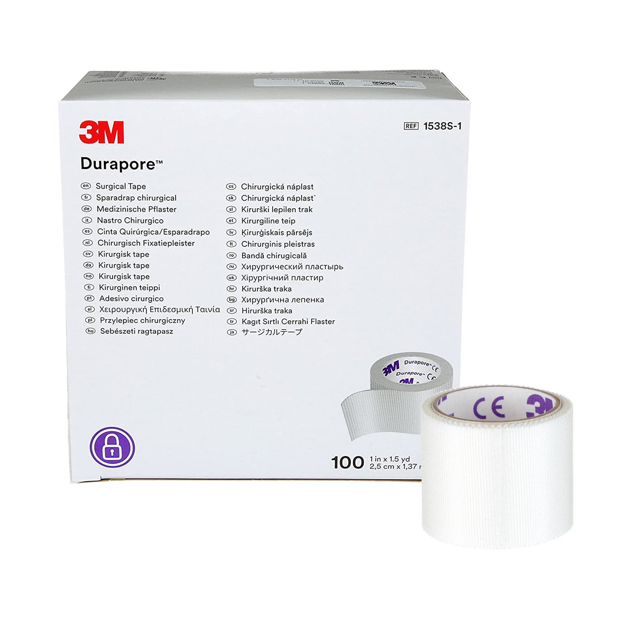 3M™ Durapore™ Silk-Like Cloth Medical Tape, 1 Inch x 1-1/2 Yard, White (100 Units)