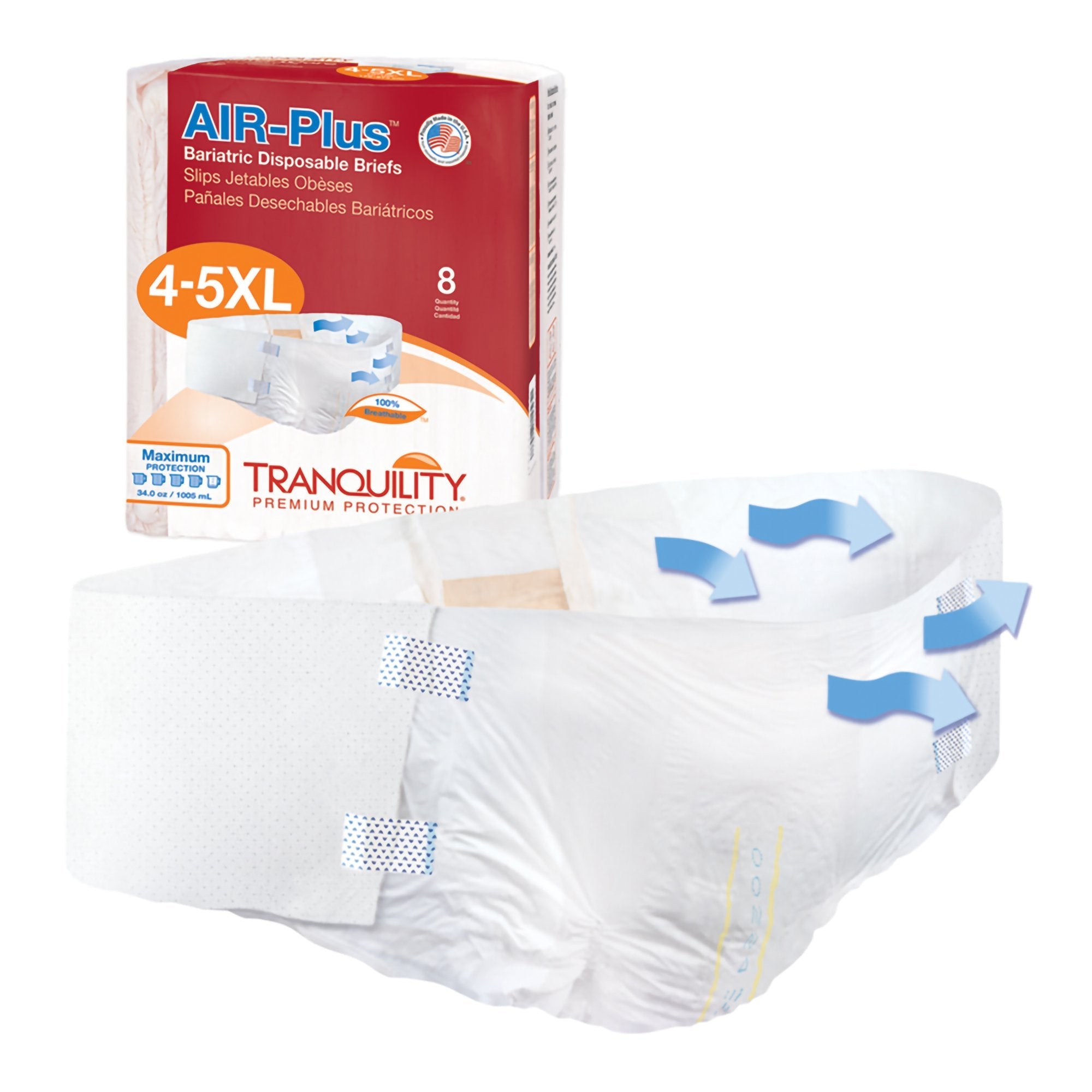 Tranquility AIR-Plus Bariatric Briefs, Max Protection - 8 Pack