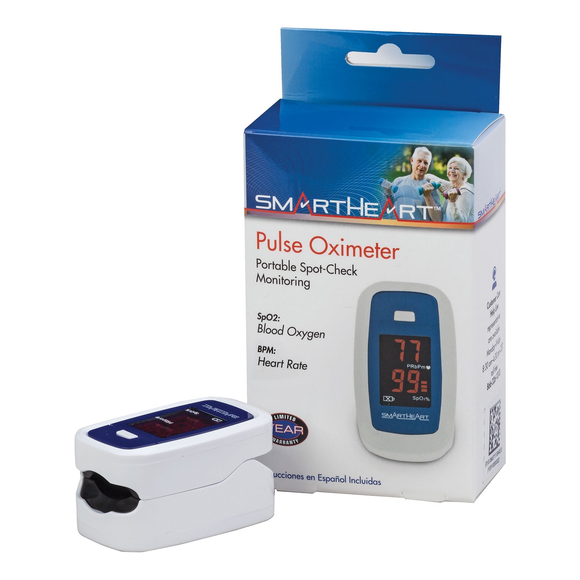 SmartHeart Fingertip Pulse Oximeter for Blood Oxygen Saturation, Economy (1 Unit)