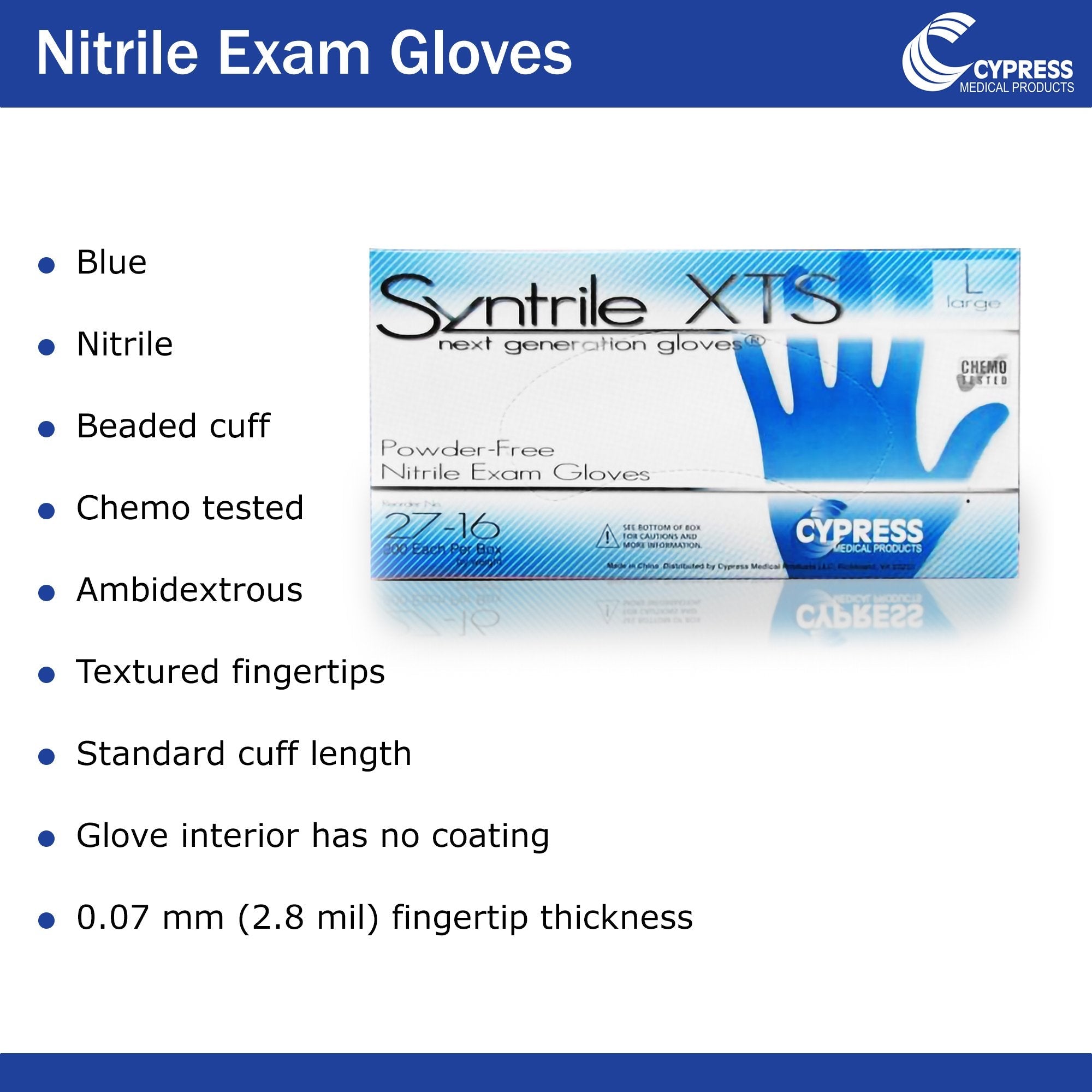 Syntrile® XTS Nitrile Standard Cuff Length Exam Glove, Large, Blue (200 Units)