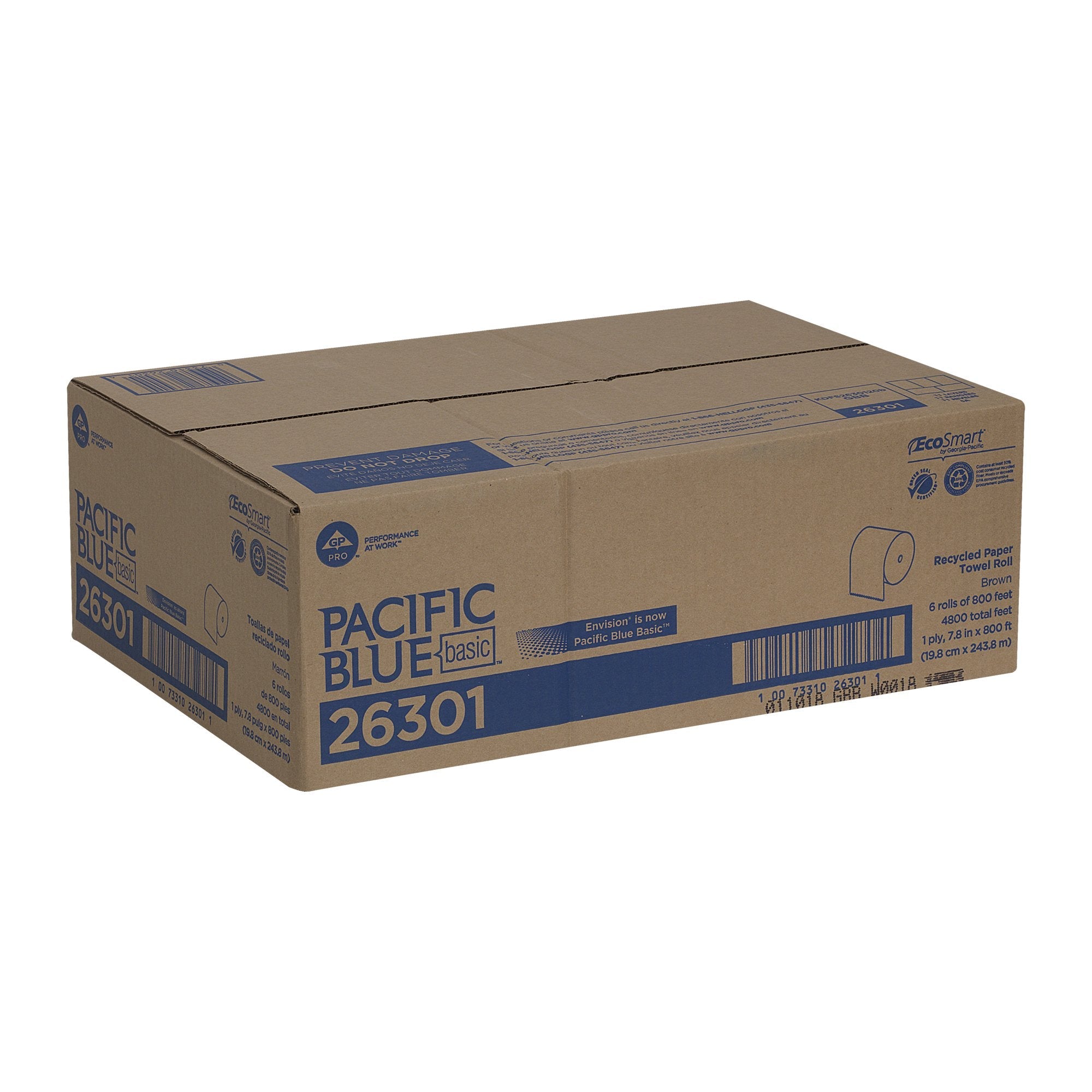 Pacific Blue Basic™ Brown Paper Towel, 7-7/8 Inch x 800 Foot, 6 Rolls per Case (6 Units)