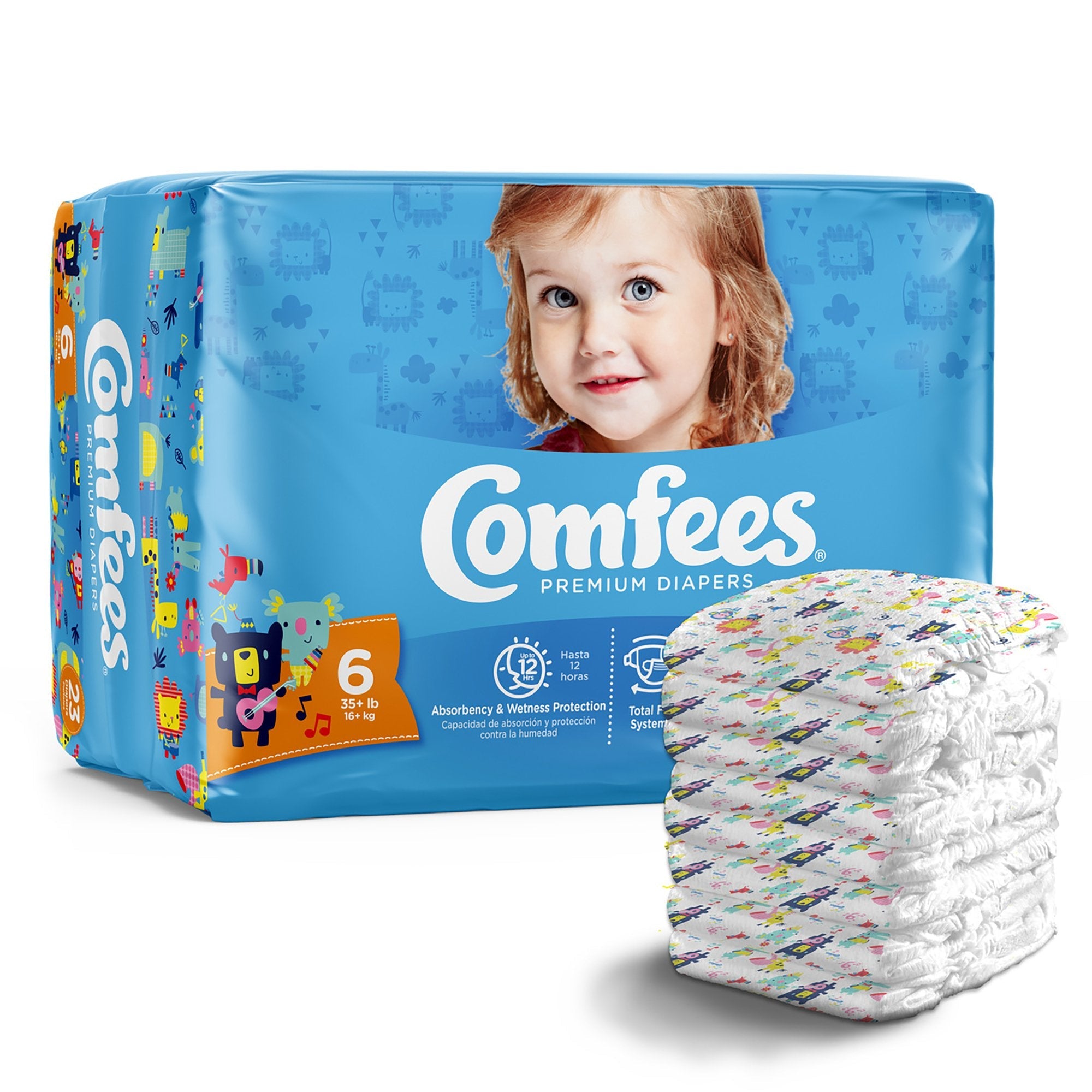 Attends Comfees Premium Baby Diapers, Tab Closure, Kid Design, Size 6 (23 Units)