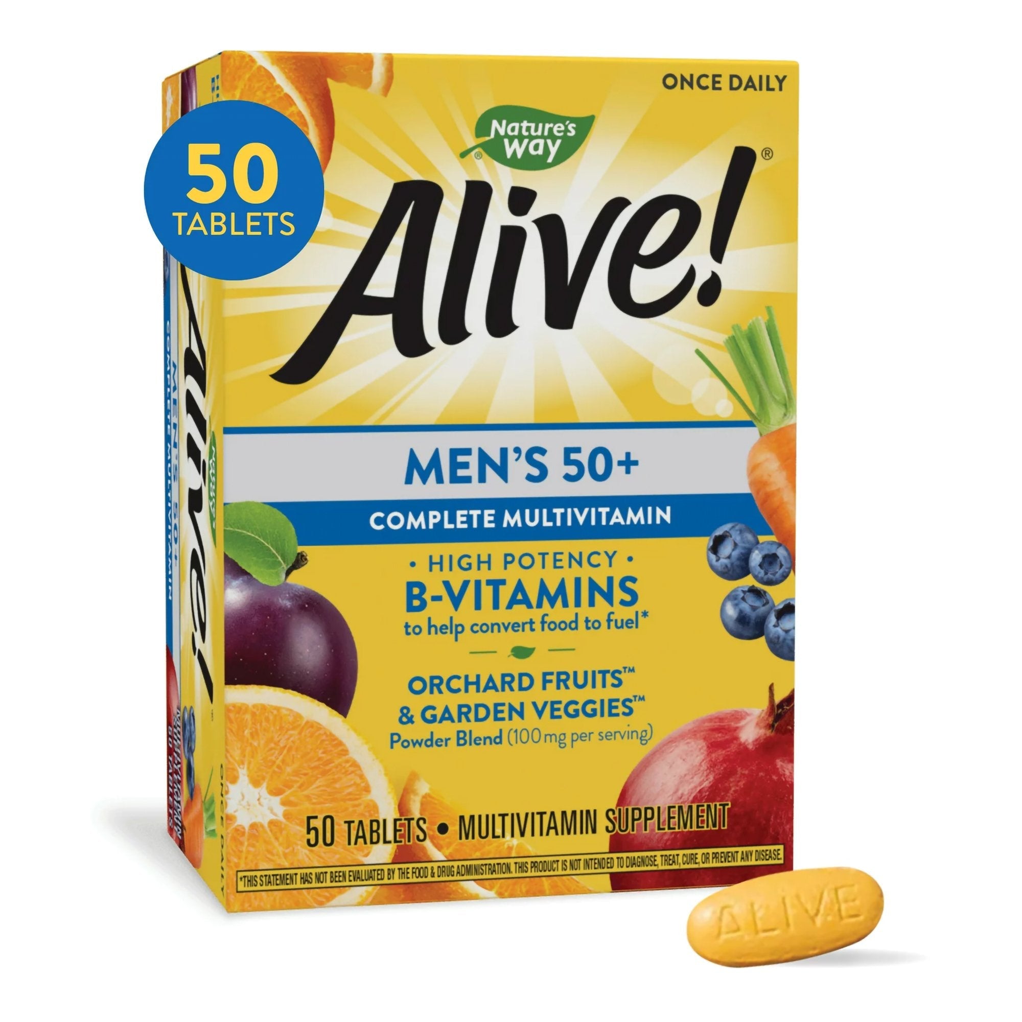 Multivitamin Supplement Alive!® Alive!® Men’s 50+ Vitamin A / Vitamin C 900 mcg / 180 mg Strength Tablet (50 Units)